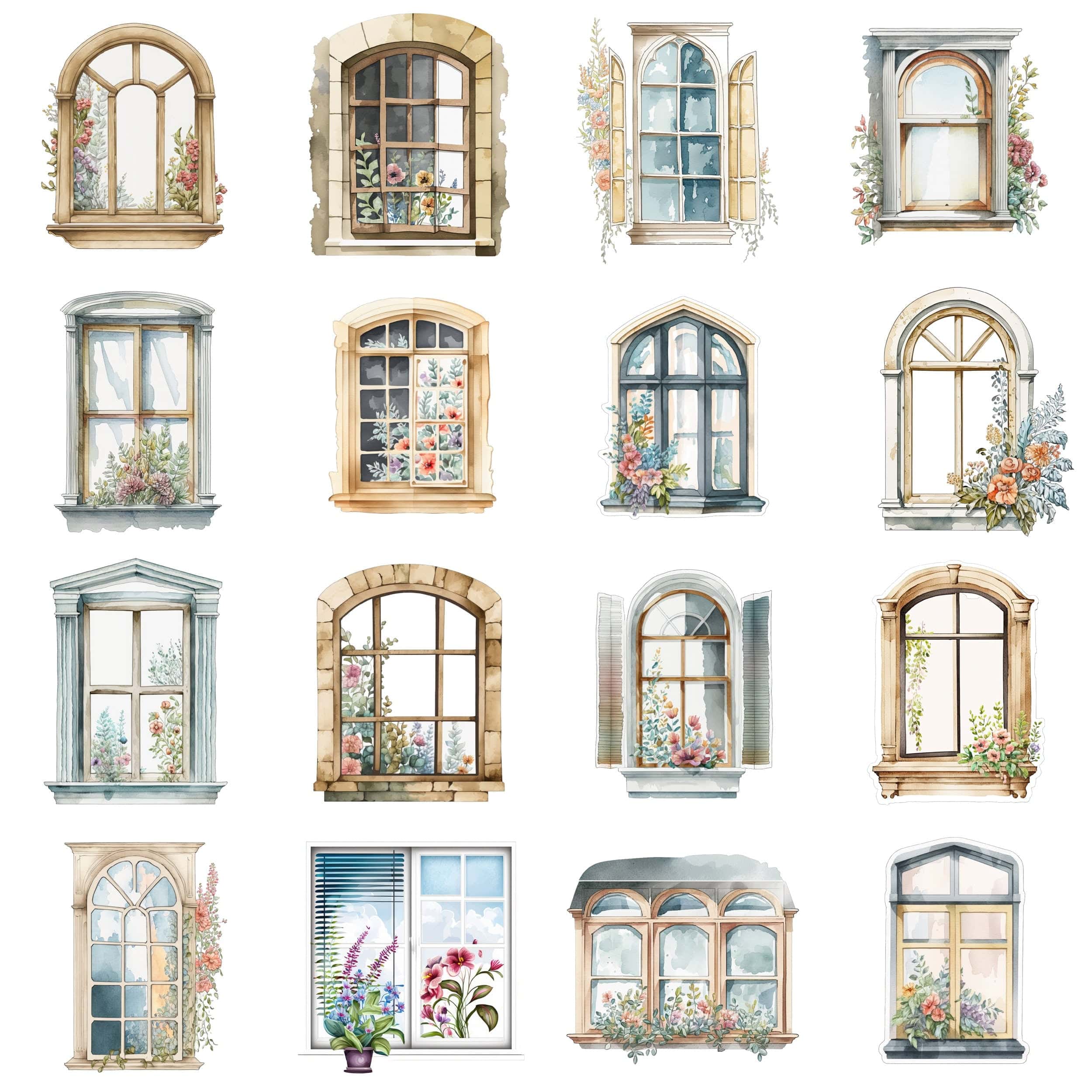 Watercolor Windows Clipart - Windows with flowers PNG format instant download for commercial use - Sublimation file Digital Download Sumobundle