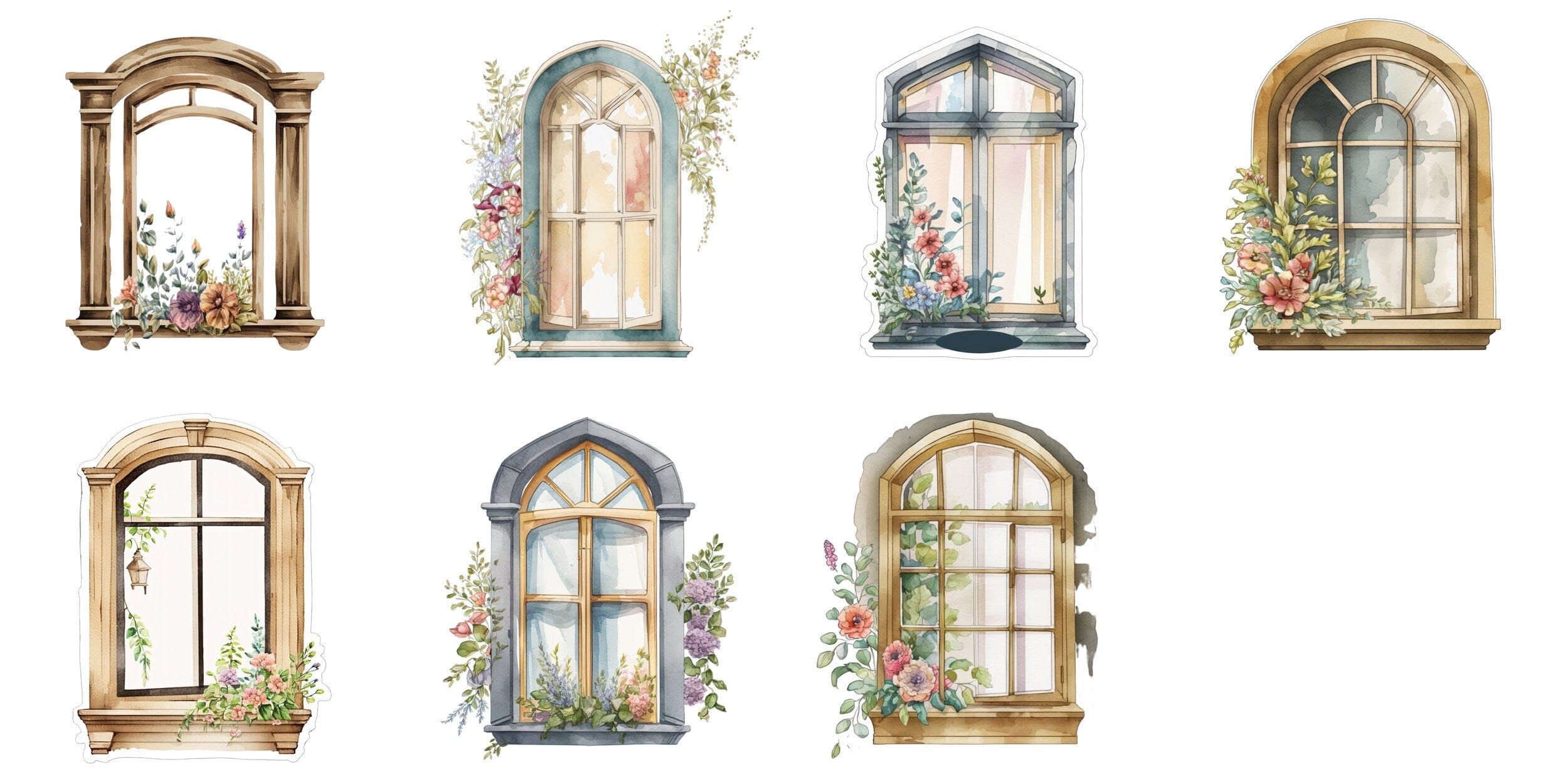 Watercolor Windows Clipart - Windows with flowers PNG format instant download for commercial use - Sublimation file Digital Download Sumobundle