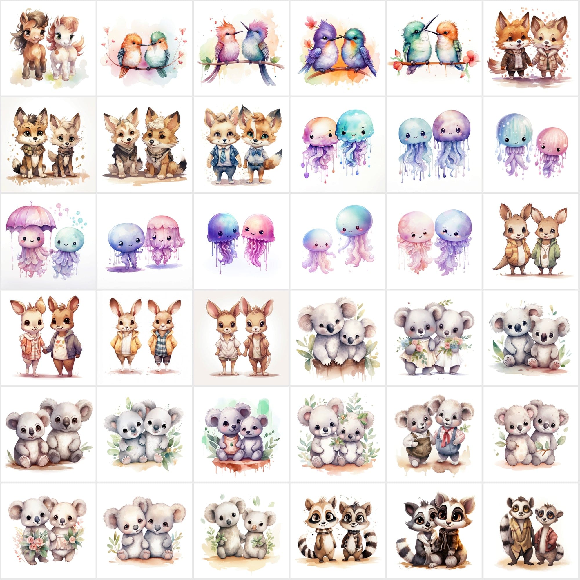 Whimsical Animal Pairs: 370+ Man & Woman Animal Art Collection Digital Download Sumobundle
