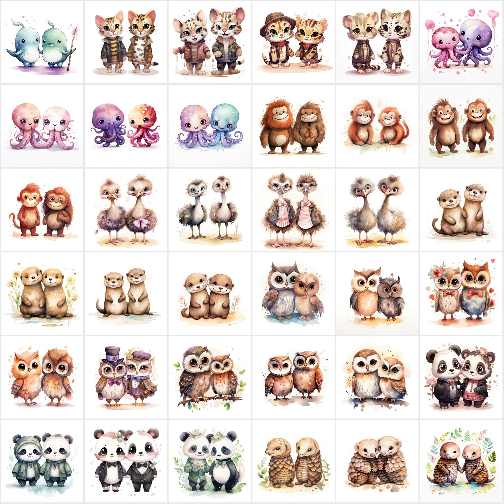 Whimsical Animal Pairs: 370+ Man & Woman Animal Art Collection Digital Download Sumobundle