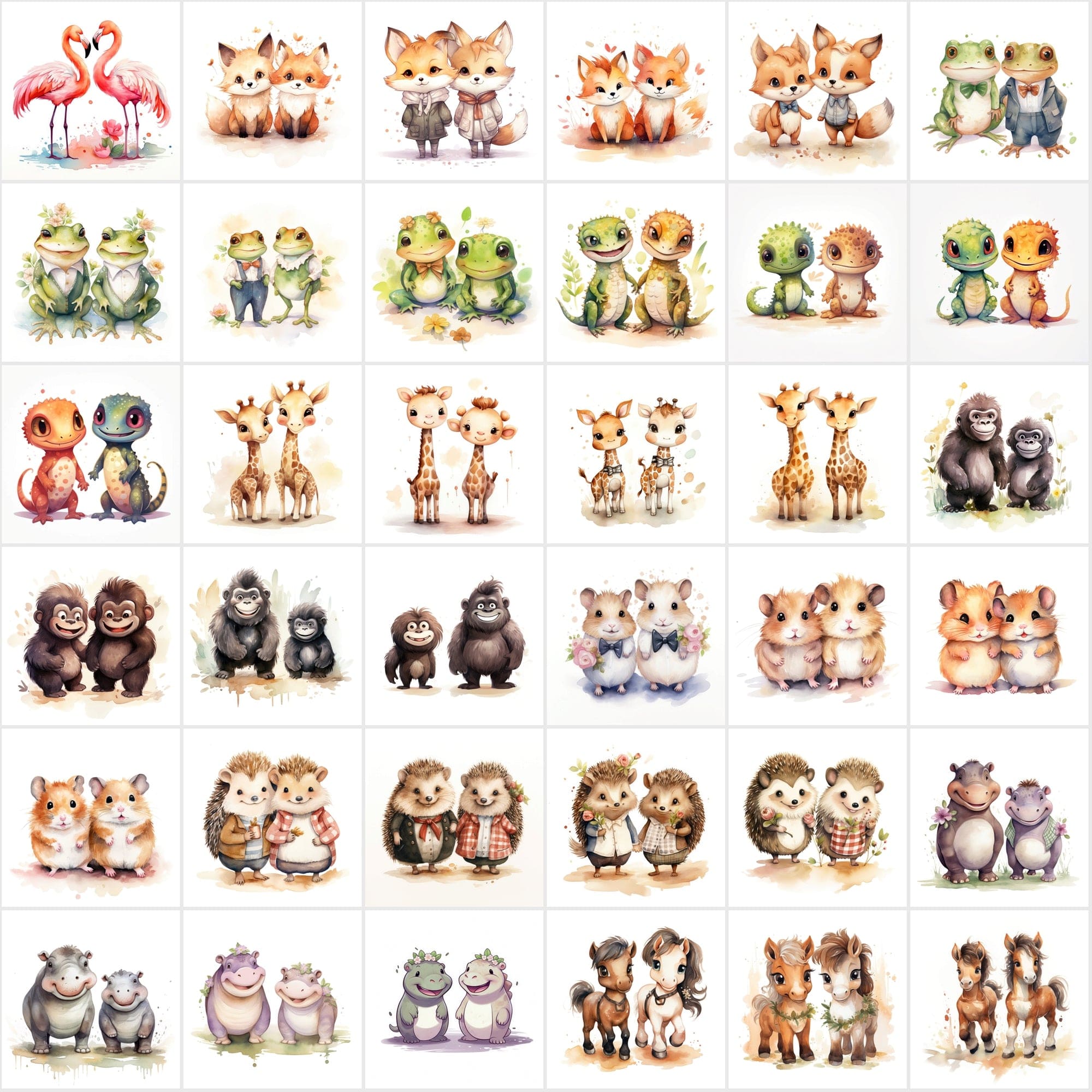 Whimsical Animal Pairs: 370+ Man & Woman Animal Art Collection Digital Download Sumobundle