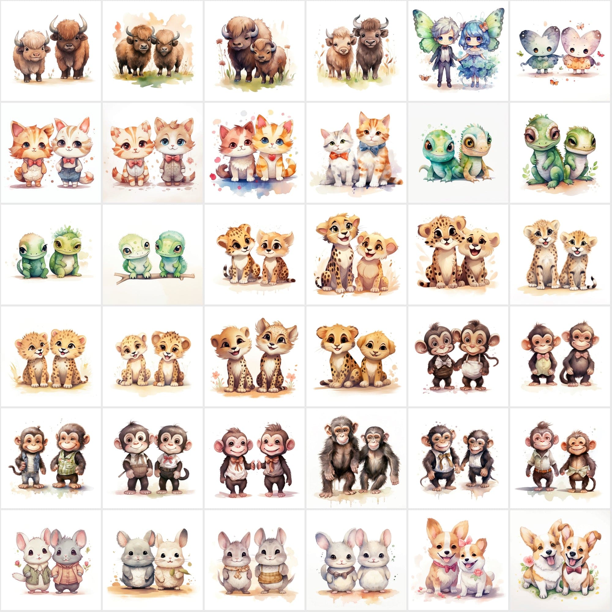 Whimsical Animal Pairs: 370+ Man & Woman Animal Art Collection Digital Download Sumobundle
