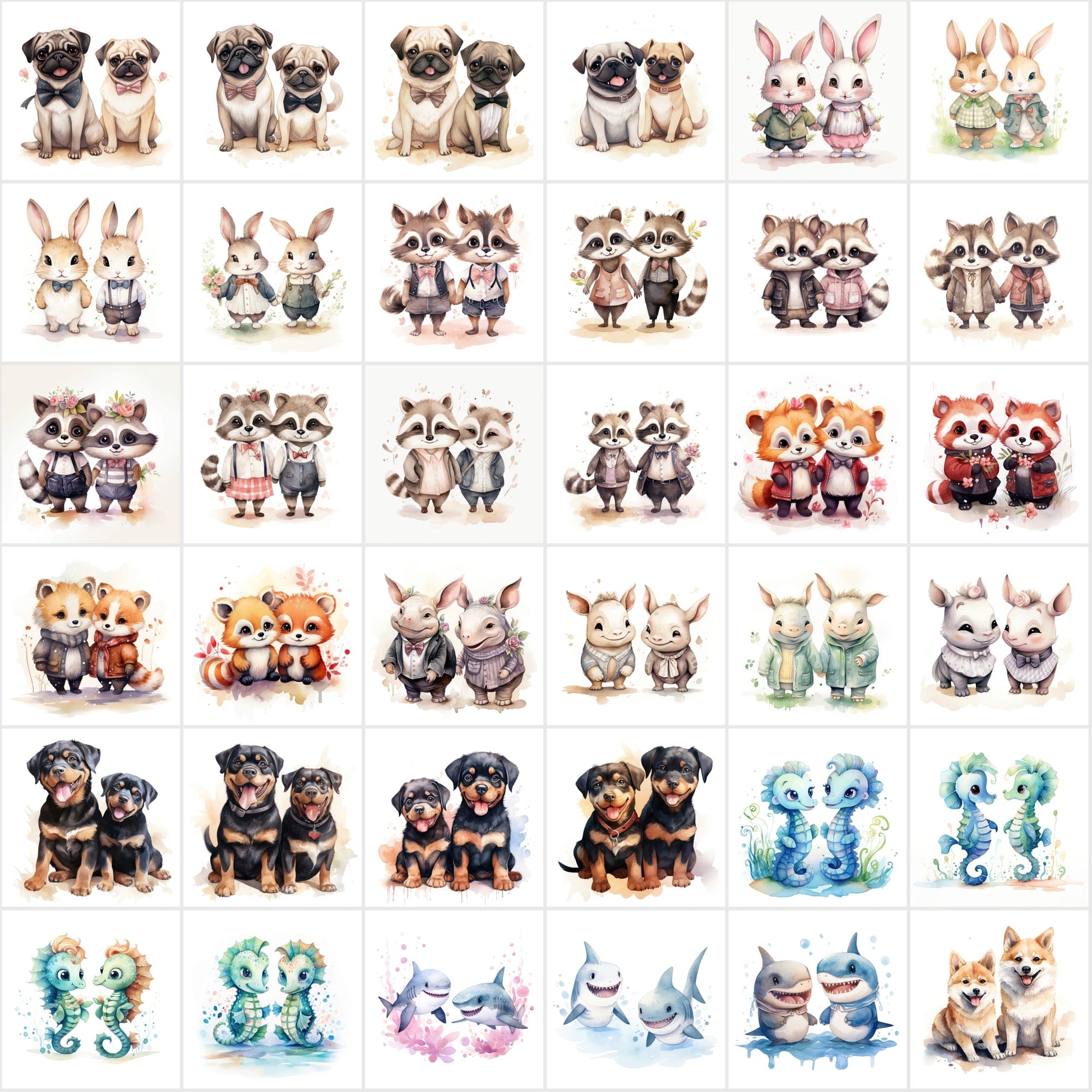 Whimsical Animal Pairs: 370+ Man & Woman Animal Art Collection Digital Download Sumobundle