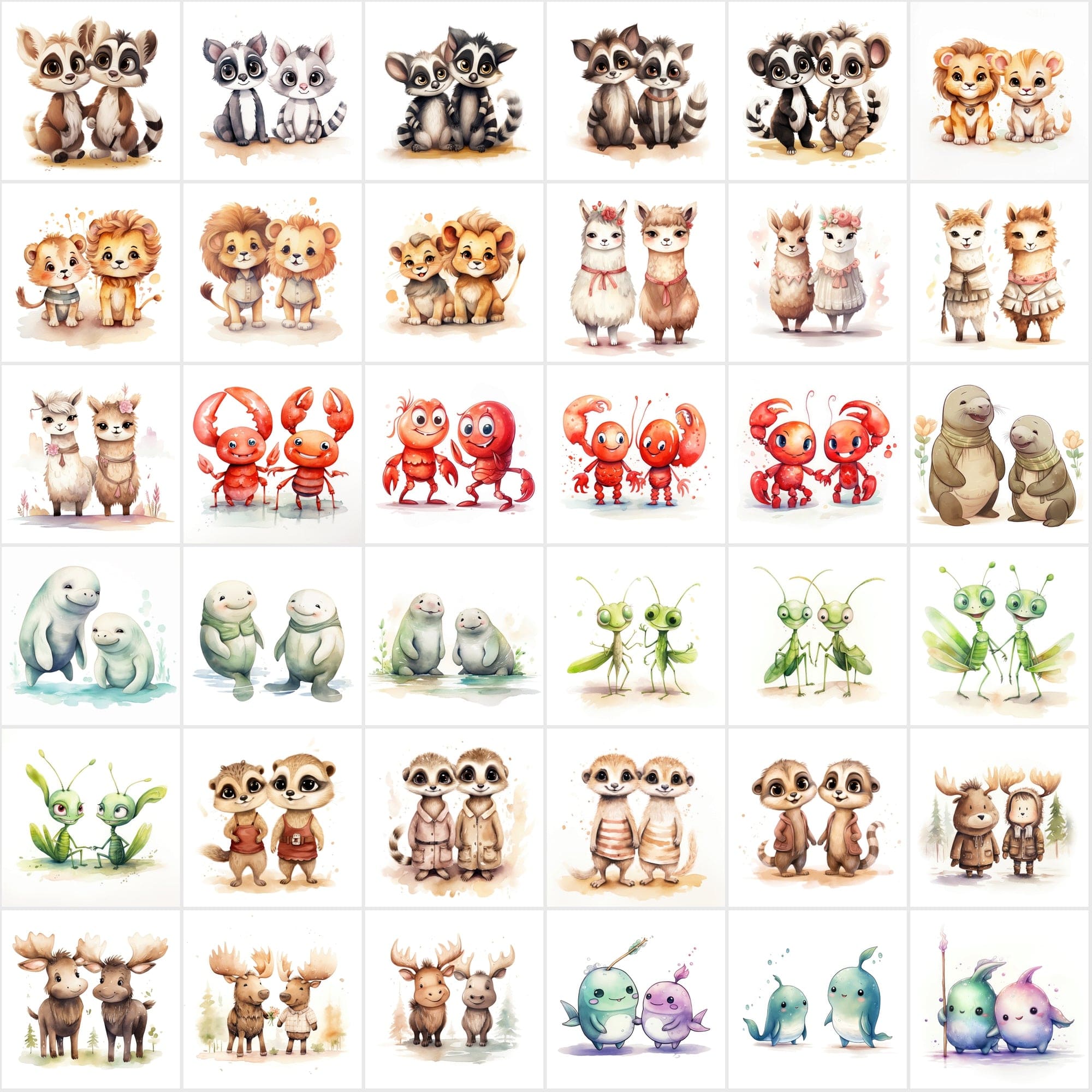 Whimsical Animal Pairs: 370+ Man & Woman Animal Art Collection Digital Download Sumobundle