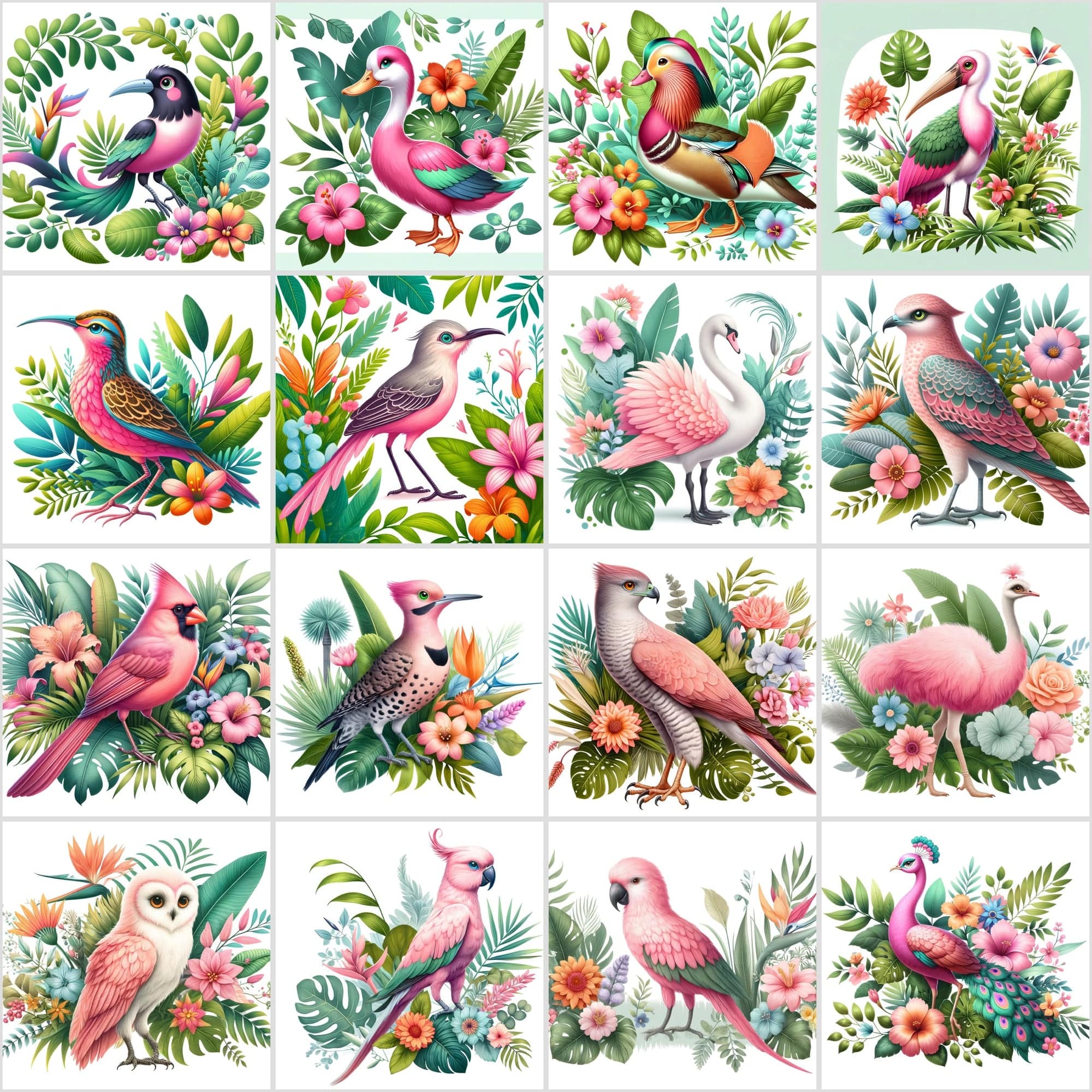 Whimsical Birds in Paradise: 130 Digital Illustrations of Tropical Elegance Digital Download Sumobundle