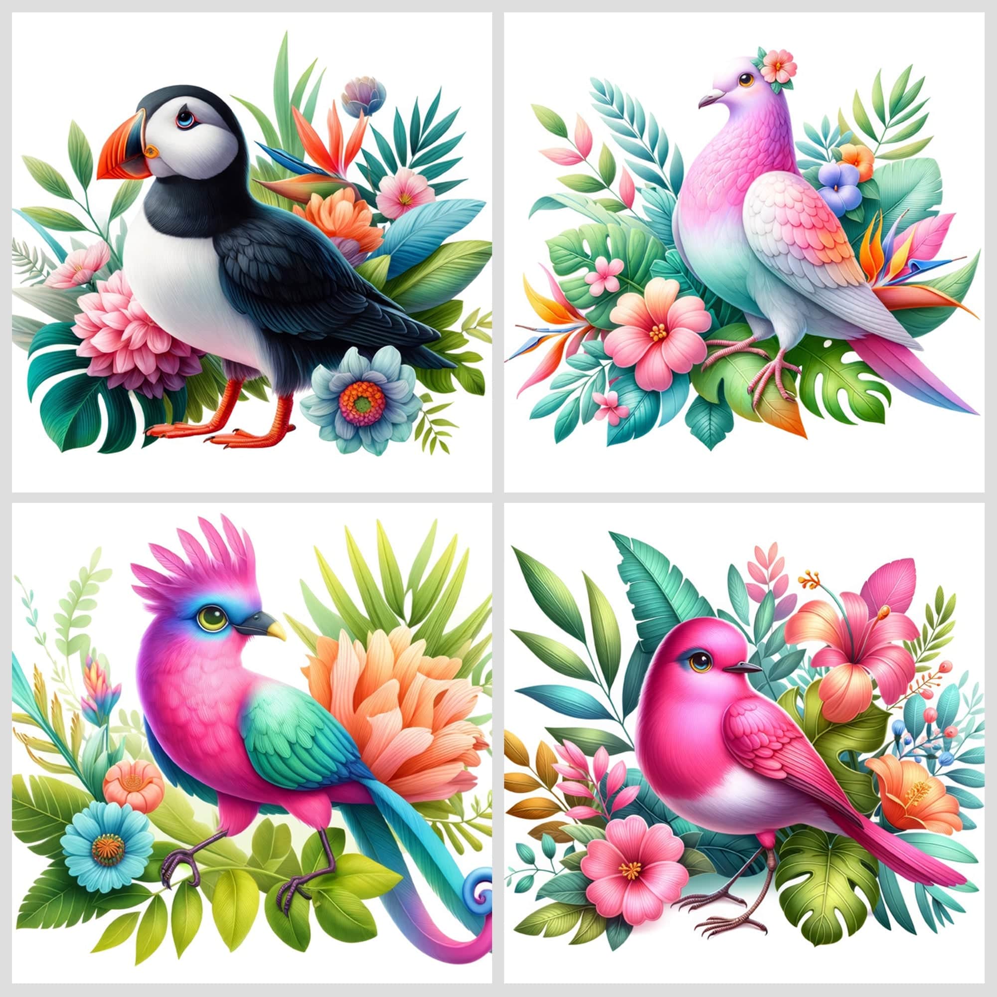 Whimsical Birds in Paradise: 130 Digital Illustrations of Tropical Elegance Digital Download Sumobundle