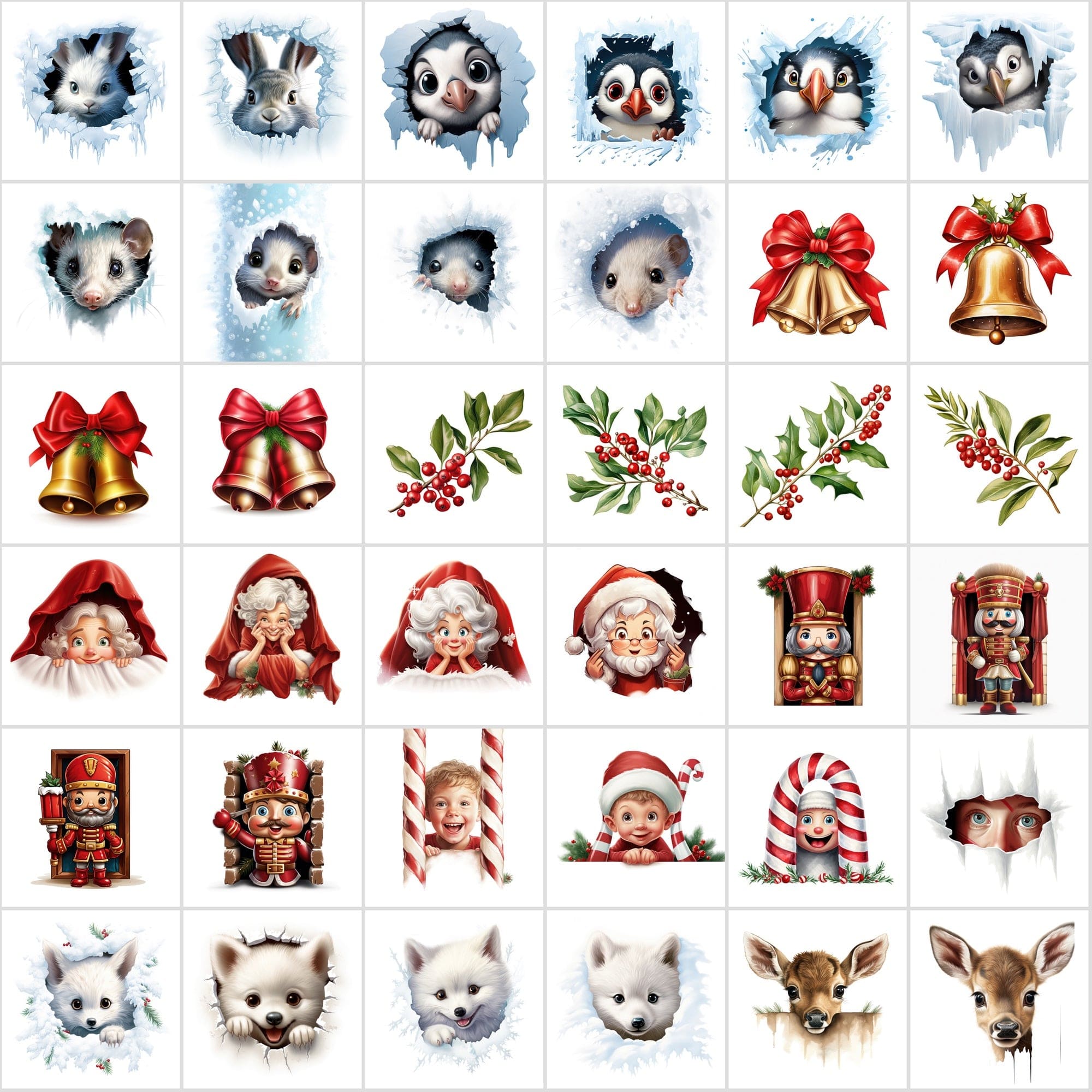 Whimsical Peekaboo Animals in Snow PNG Collection - Vibrant Christmas Themed Digital Images with Commercial Use License Digital Download Sumobundle