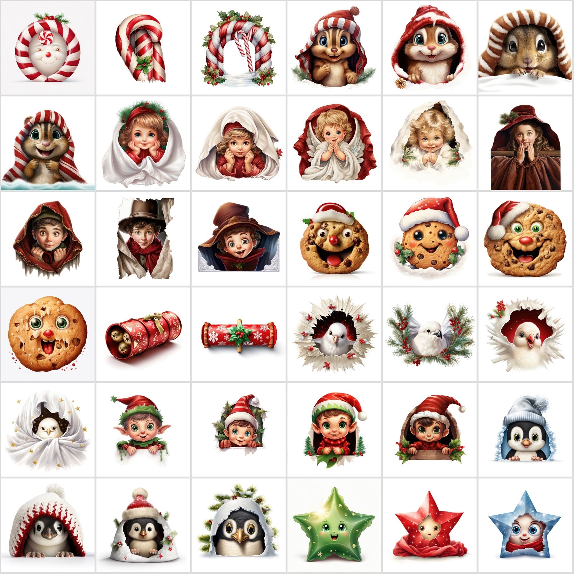 Whimsical Peekaboo Animals in Snow PNG Collection - Vibrant Christmas Themed Digital Images with Commercial Use License Digital Download Sumobundle