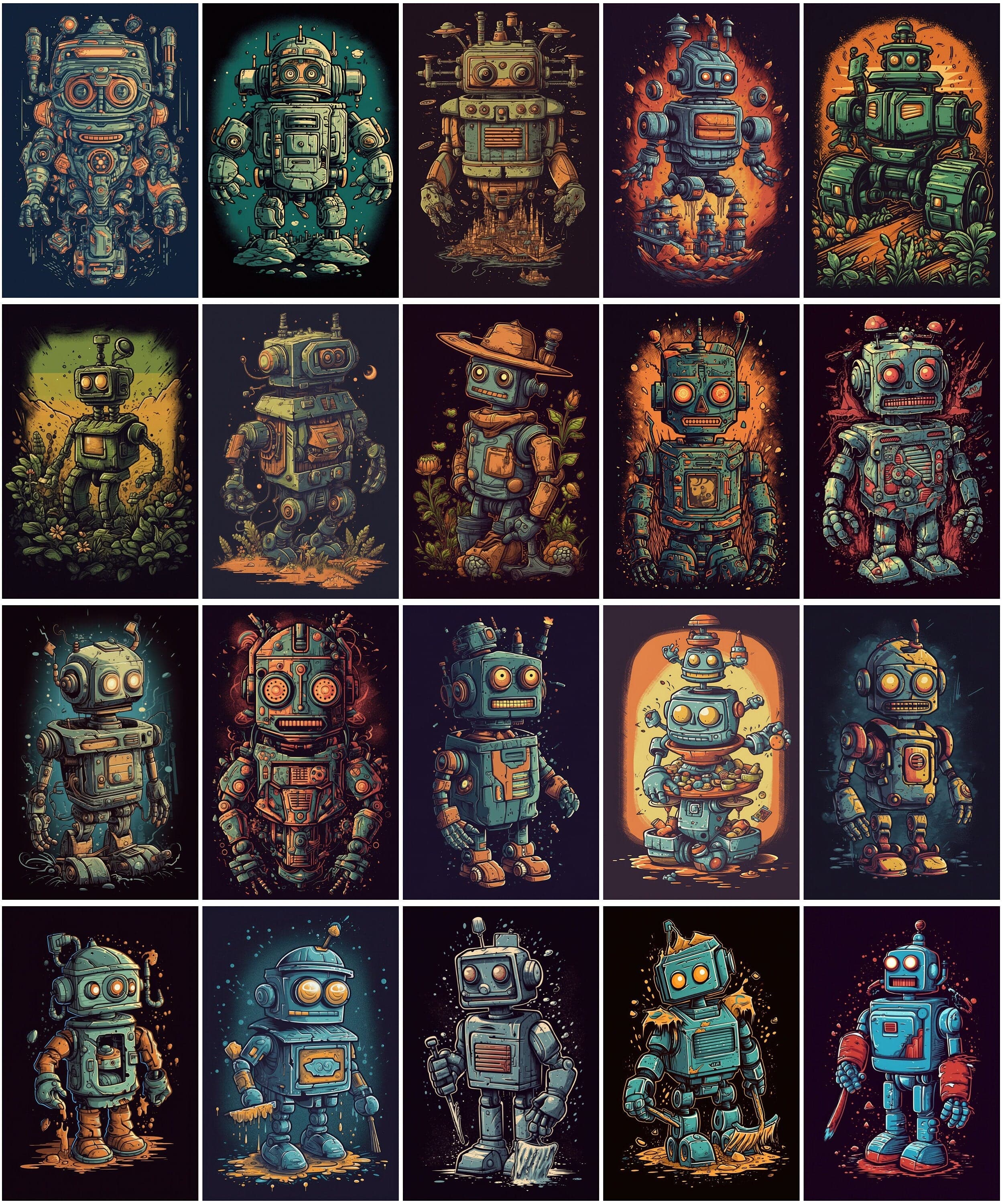 Whimsical Robot Cartoon Bundle - 150 Adorable, Playful Robot Illustrations for Kids and Adults, Digital Clipart Collection Digital Download Sumobundle