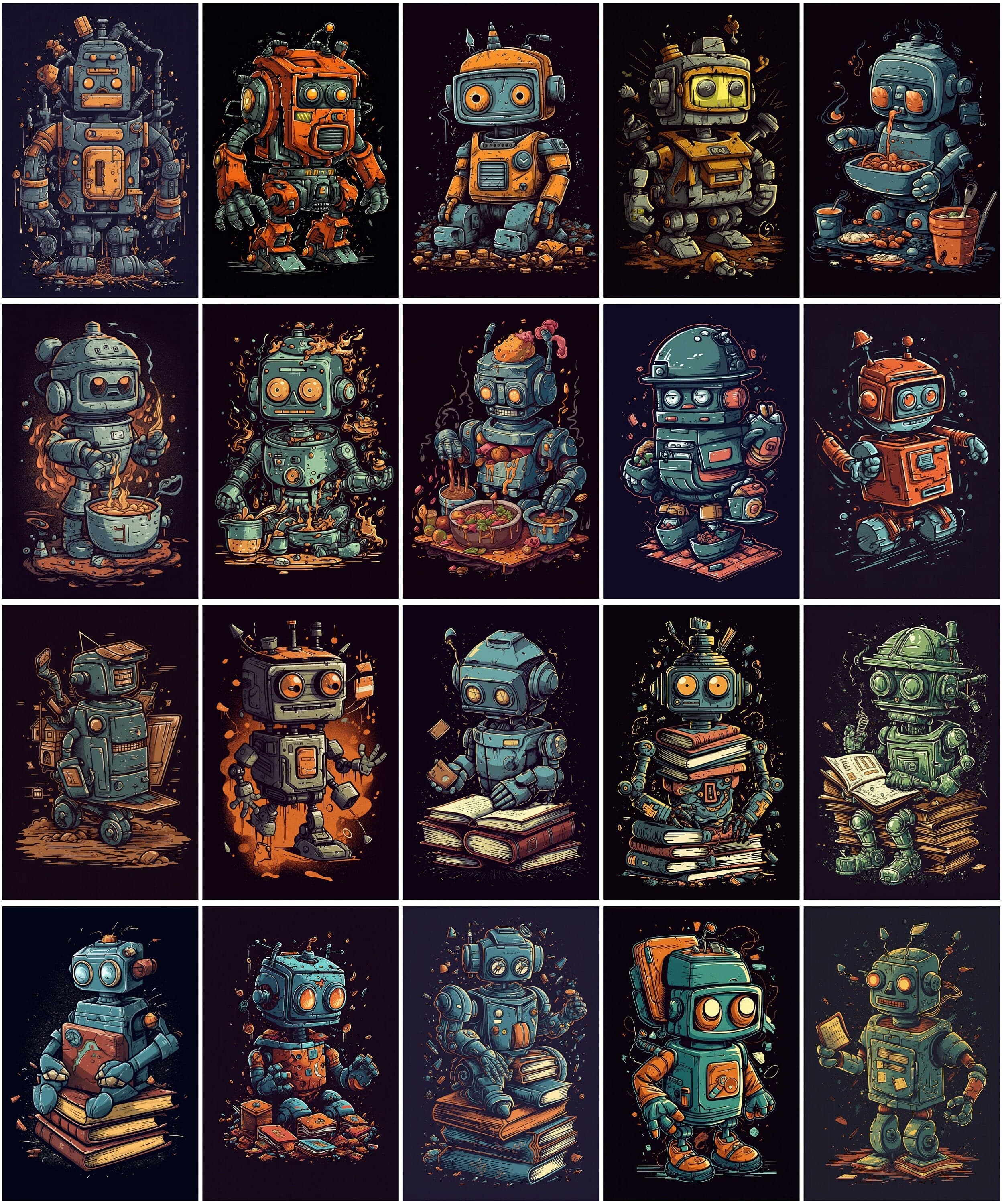 Whimsical Robot Cartoon Bundle - 150 Adorable, Playful Robot Illustrations for Kids and Adults, Digital Clipart Collection Digital Download Sumobundle