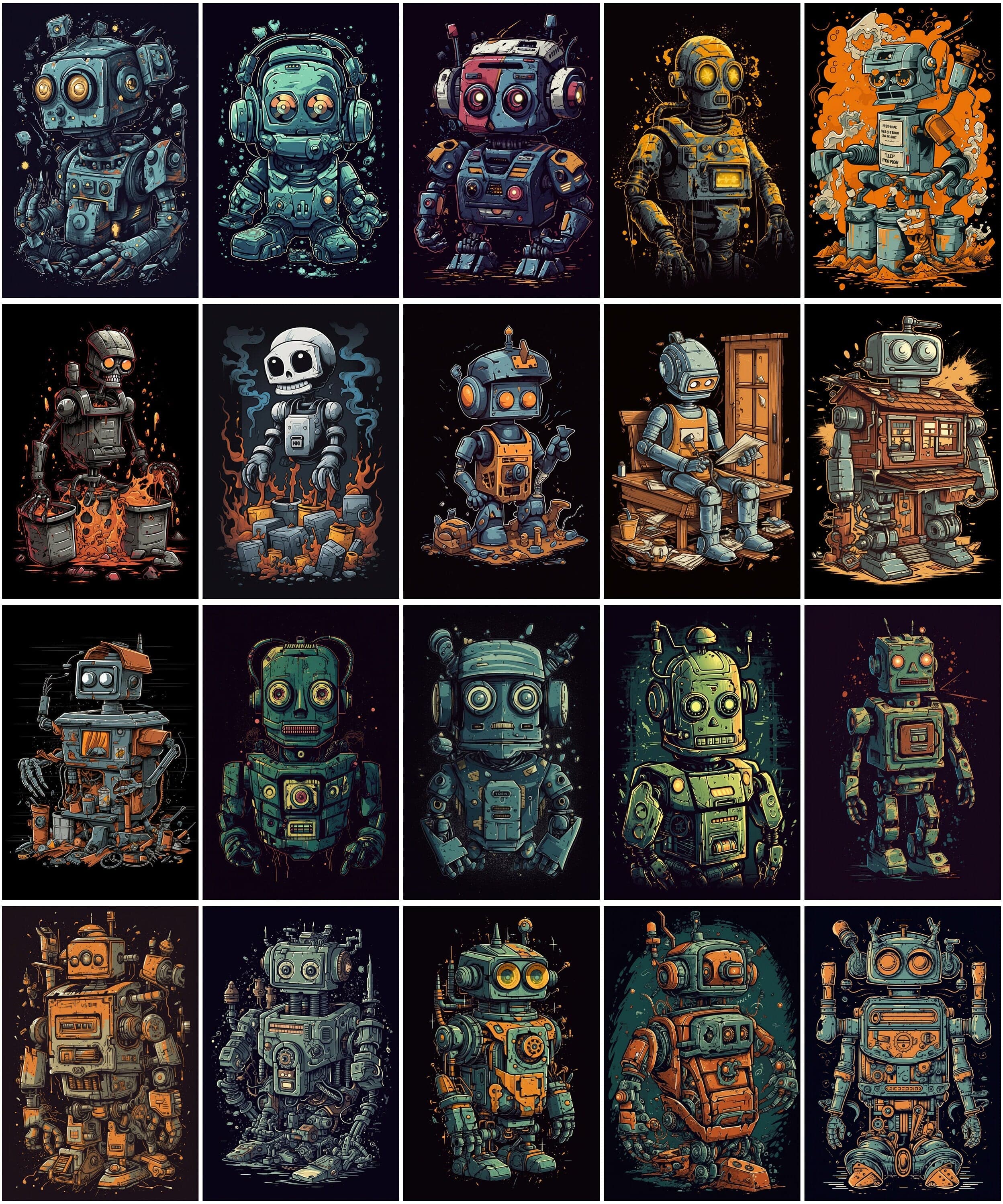 Whimsical Robot Cartoon Bundle - 150 Adorable, Playful Robot Illustrations for Kids and Adults, Digital Clipart Collection Digital Download Sumobundle