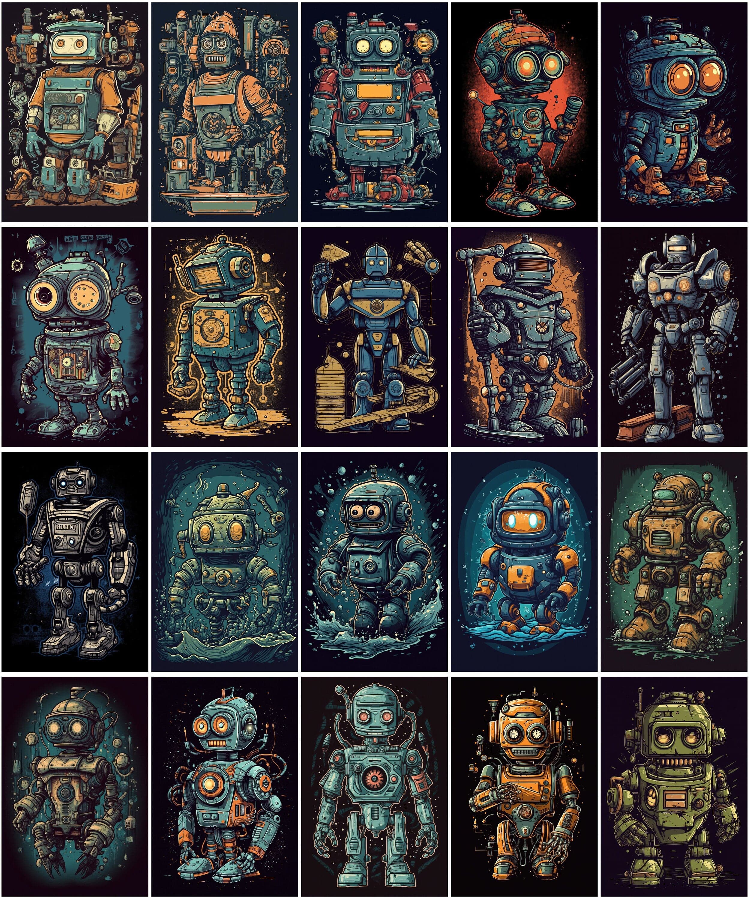 Whimsical Robot Cartoon Bundle - 150 Adorable, Playful Robot Illustrations for Kids and Adults, Digital Clipart Collection Digital Download Sumobundle
