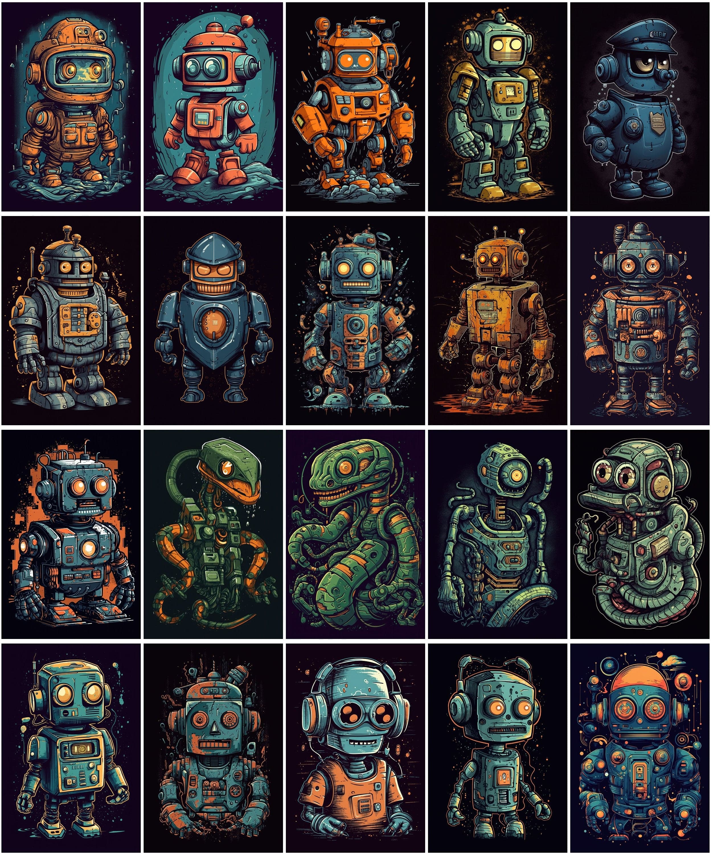 Whimsical Robot Cartoon Bundle - 150 Adorable, Playful Robot Illustrations for Kids and Adults, Digital Clipart Collection Digital Download Sumobundle