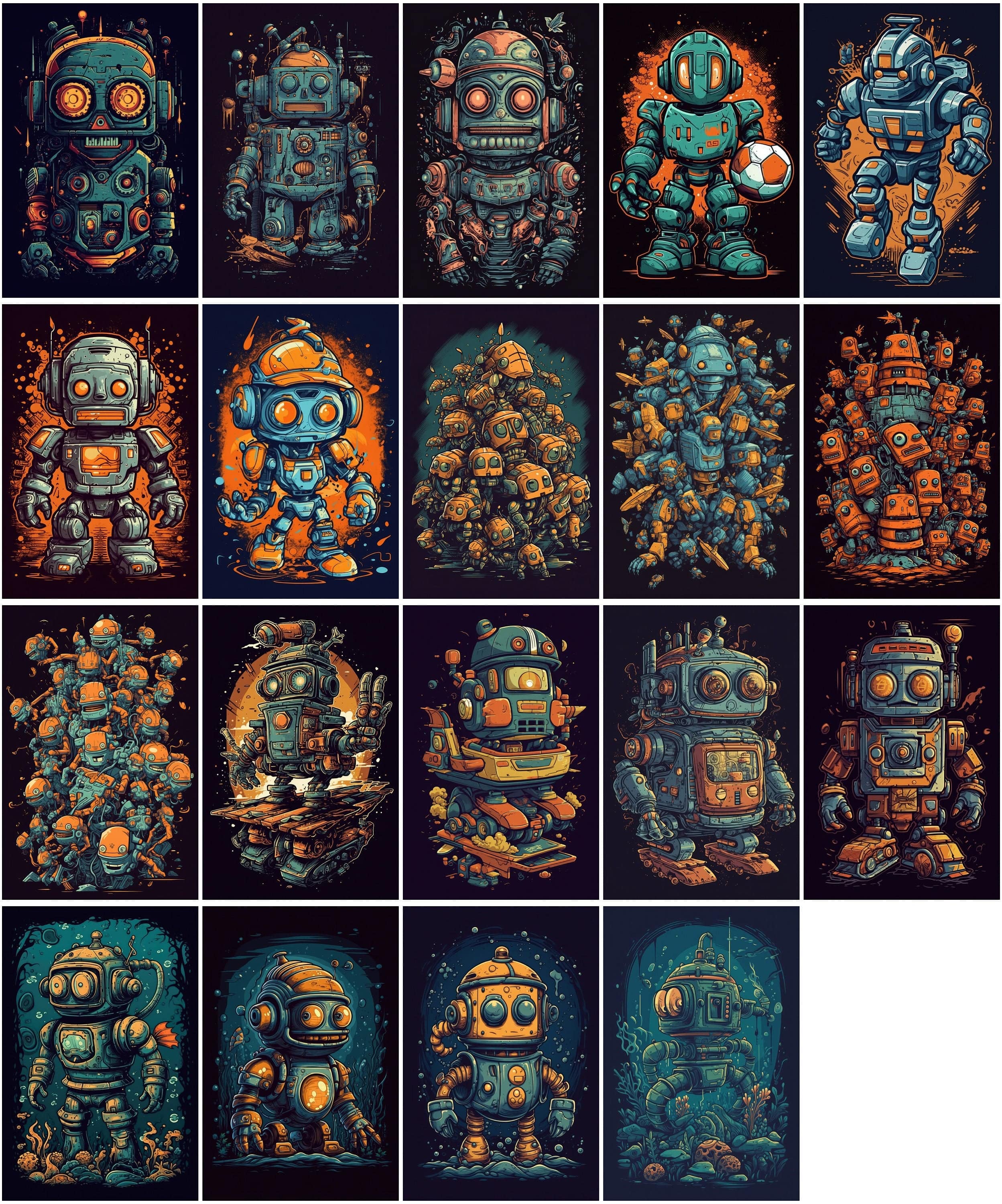 Whimsical Robot Cartoon Bundle - 150 Adorable, Playful Robot Illustrations for Kids and Adults, Digital Clipart Collection Digital Download Sumobundle