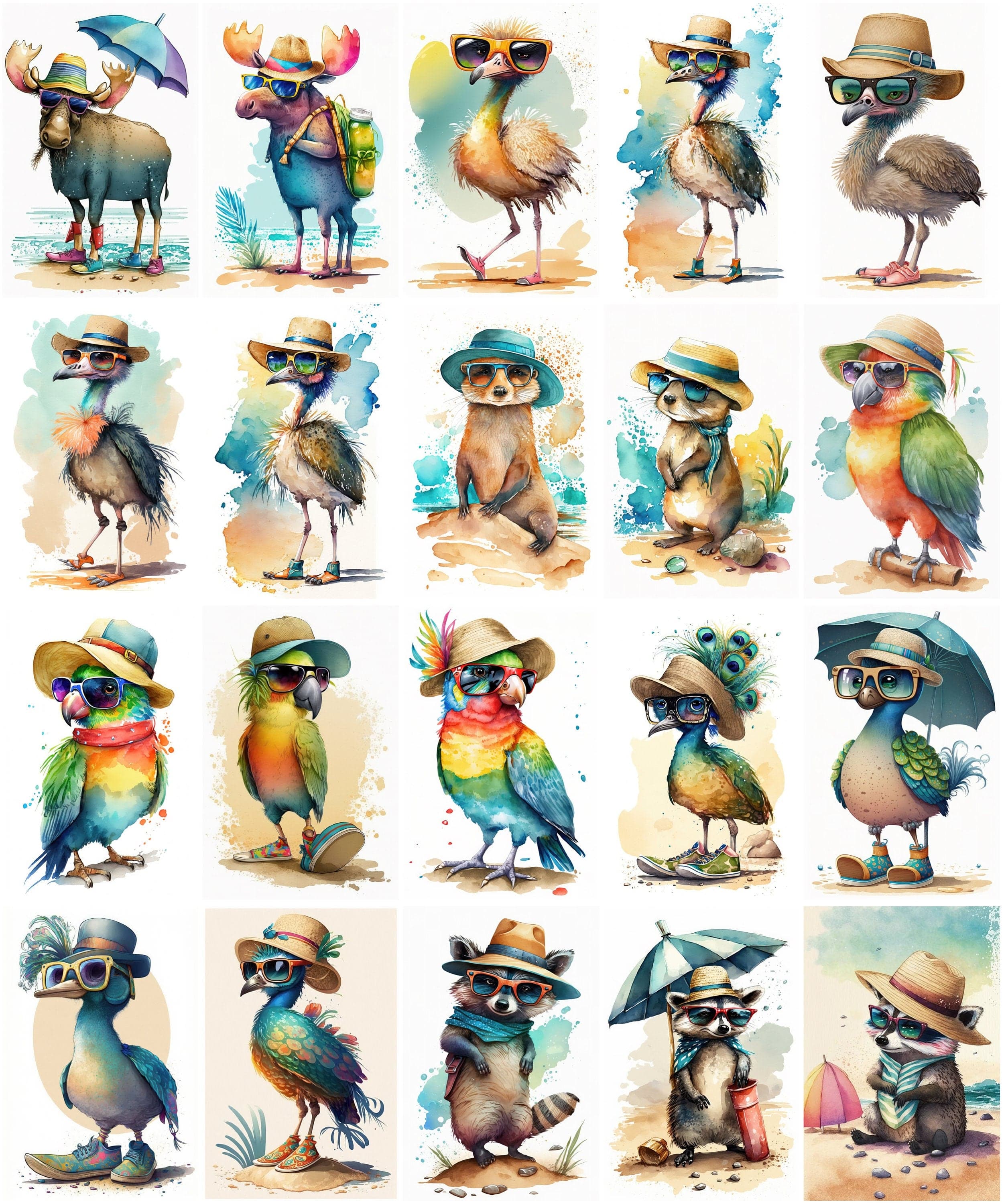 Whimsical Summer Animals Clipart Bundle - 120 Cute Animal Images with Sunglasses & Beach Outfits Digital Download Sumobundle