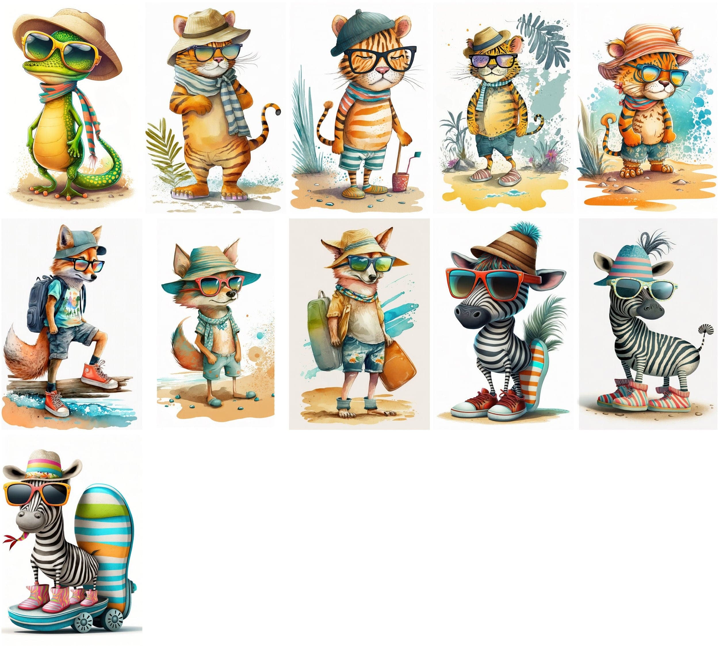 Whimsical Summer Animals Clipart Bundle - 120 Cute Animal Images with Sunglasses & Beach Outfits Digital Download Sumobundle