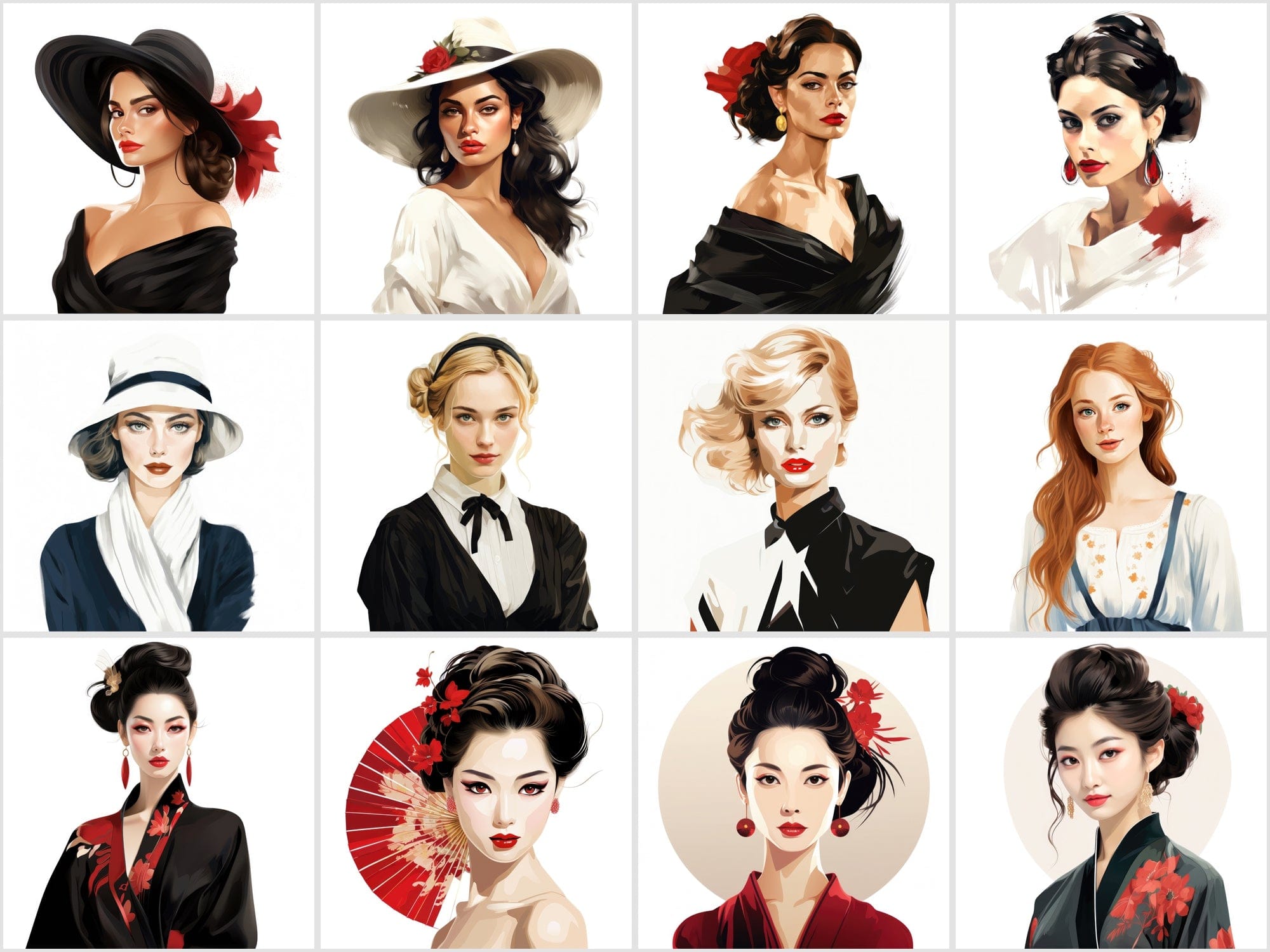 Women of the World: 120 Transparent PNG Images with Portraits Across Cultures Digital Download Sumobundle