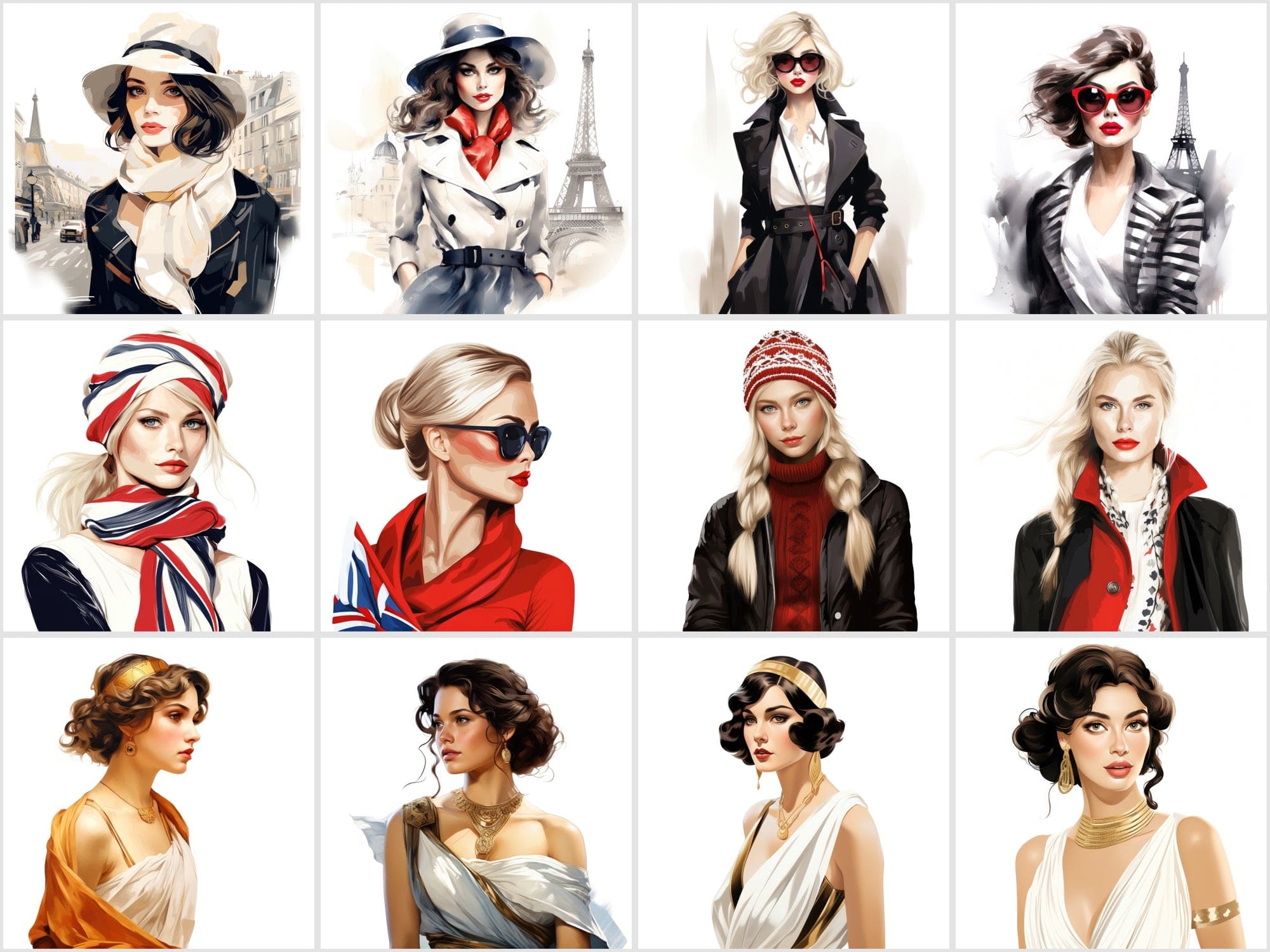 Women of the World: 120 Transparent PNG Images with Portraits Across Cultures Digital Download Sumobundle