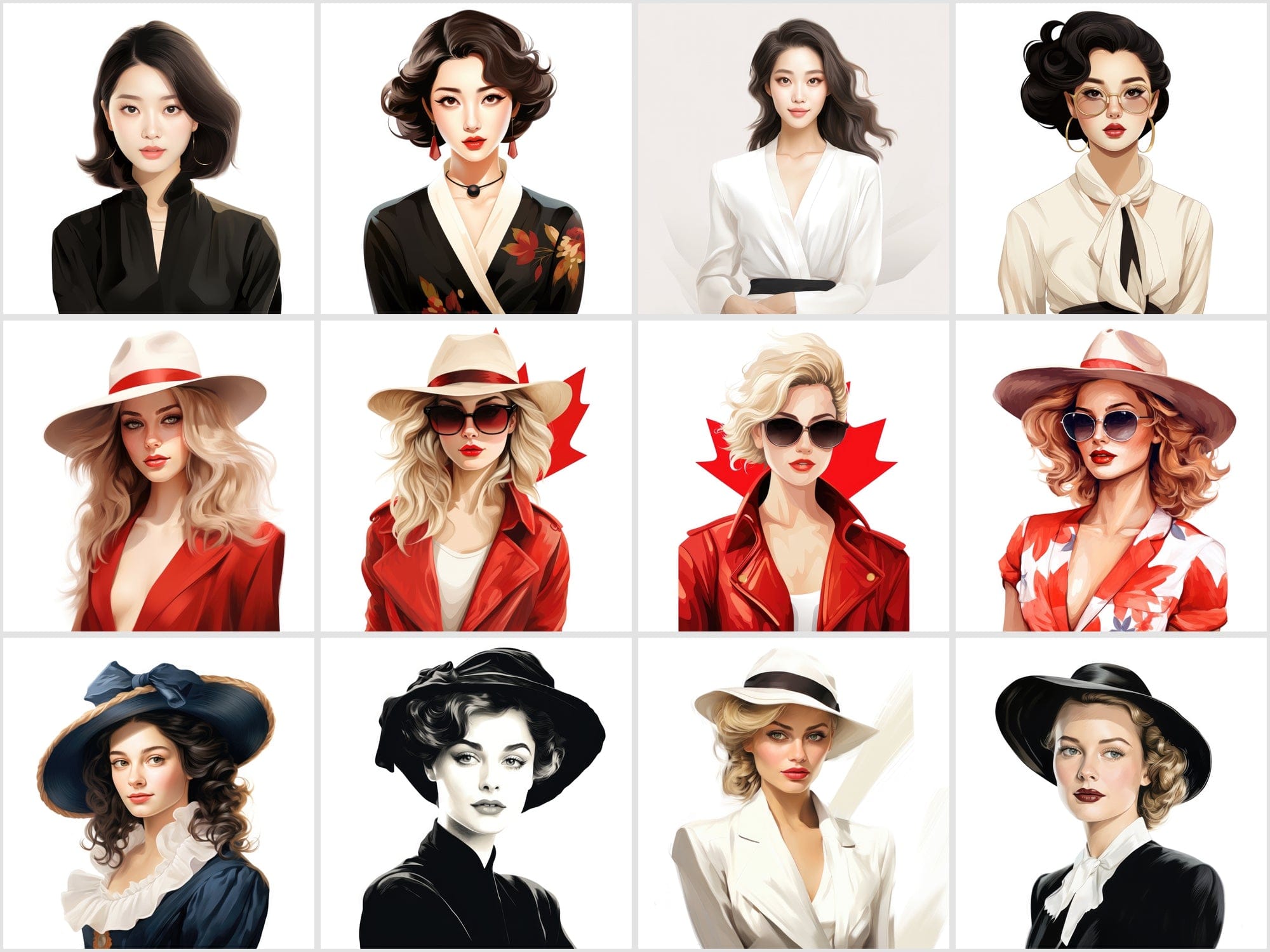 Women of the World: 120 Transparent PNG Images with Portraits Across Cultures Digital Download Sumobundle