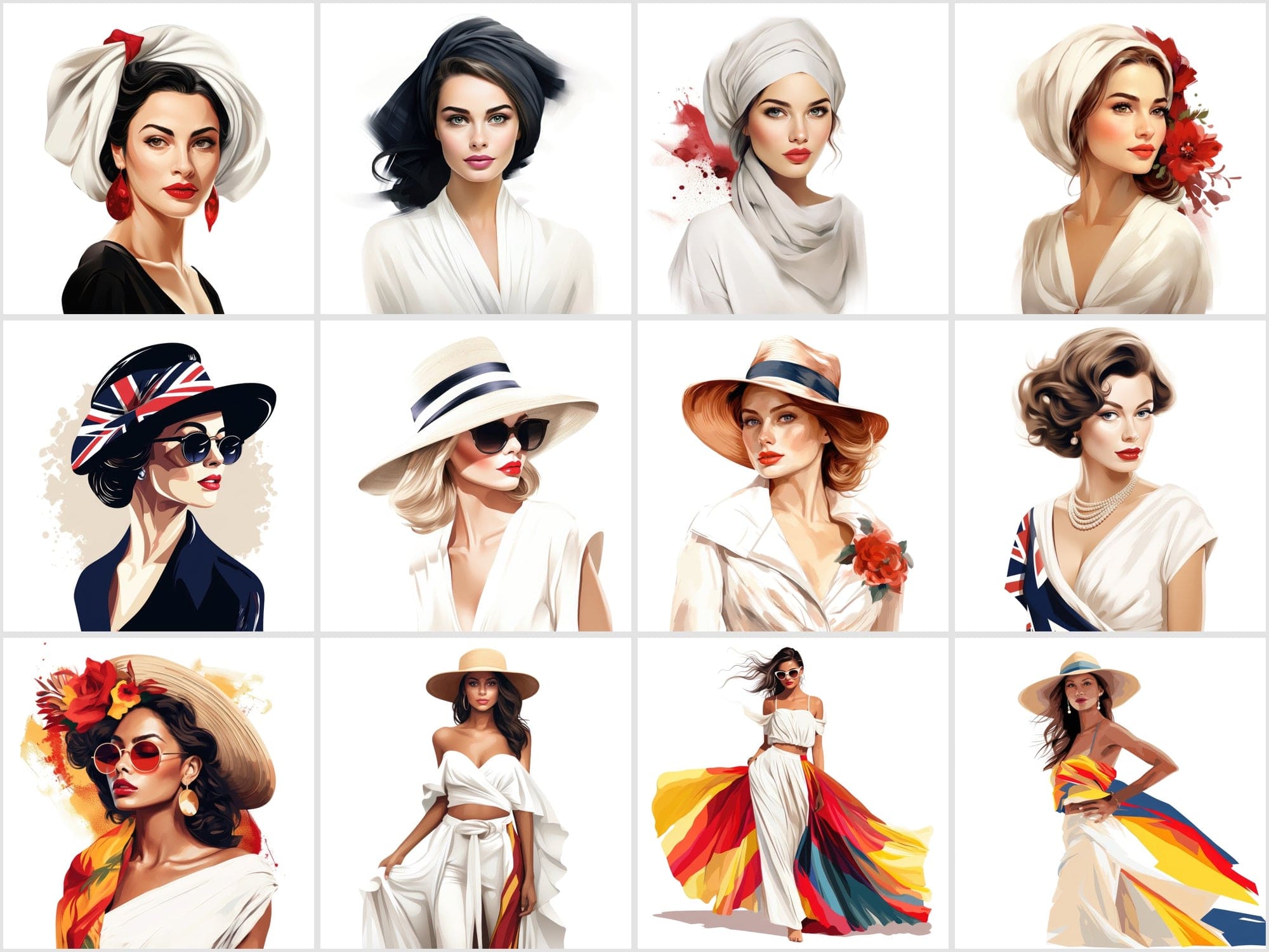 Women of the World: 120 Transparent PNG Images with Portraits Across Cultures Digital Download Sumobundle