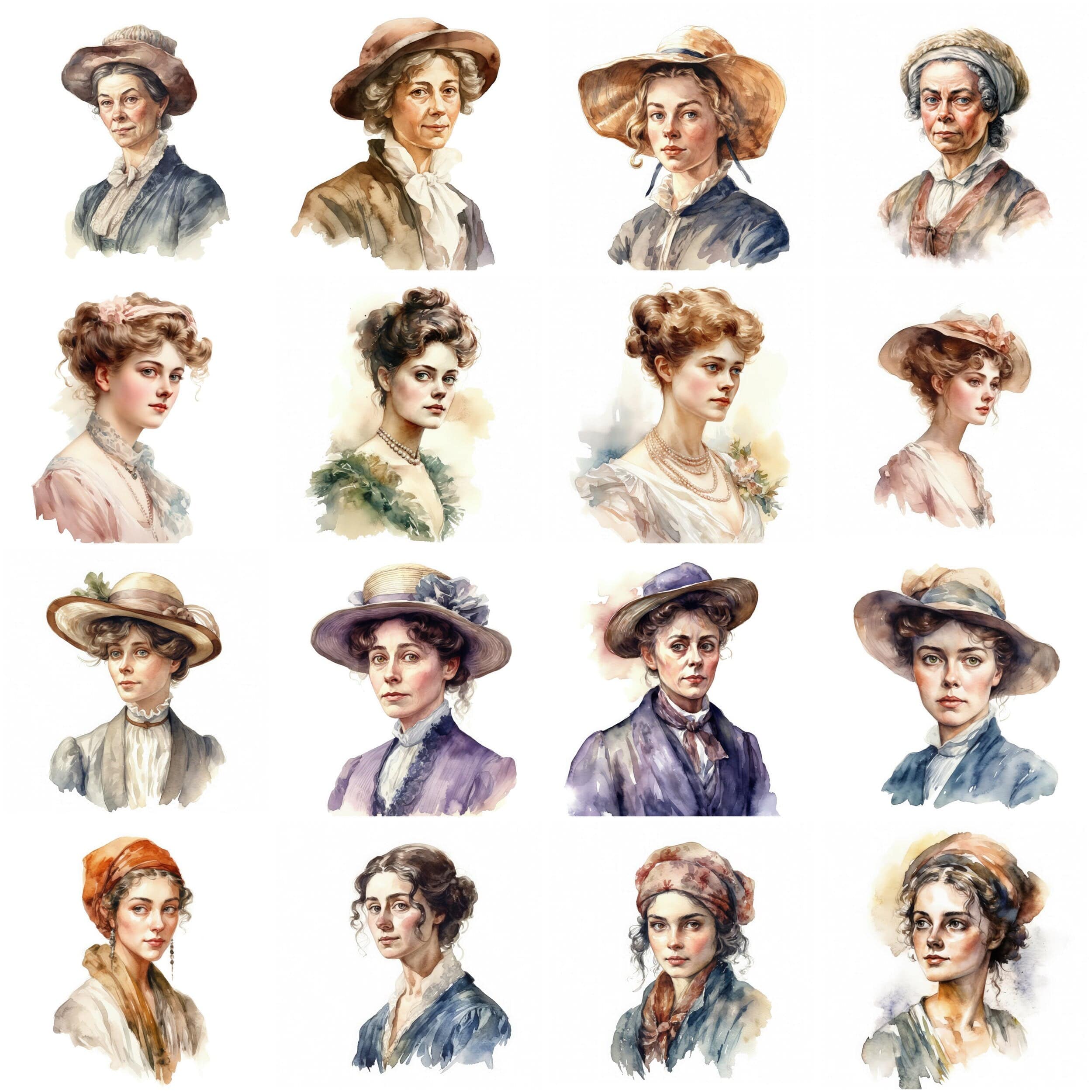 Women Through the Decades: Watercolor Portraits from the 1920s to Today - Celebrating Women From Ancient Times to the Present Day Digital Download Sumobundle