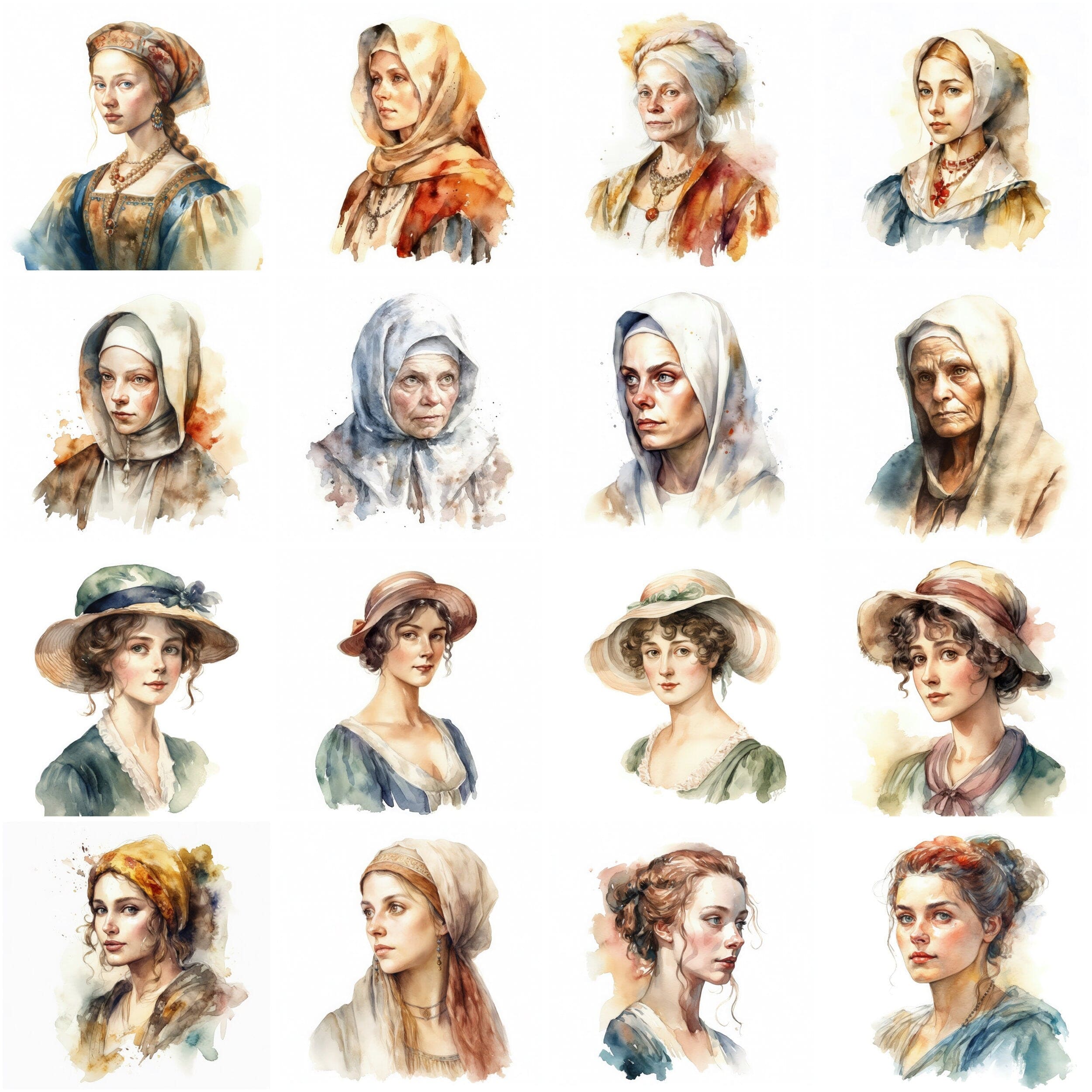 Women Through the Decades: Watercolor Portraits from the 1920s to Today - Celebrating Women From Ancient Times to the Present Day Digital Download Sumobundle