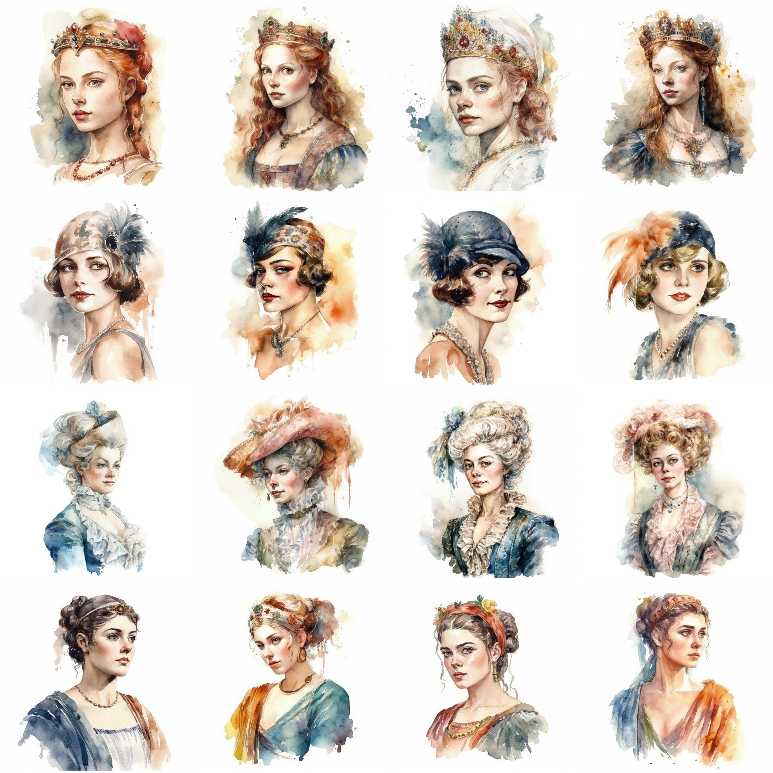 Women Through the Decades: Watercolor Portraits from the 1920s to Today - Celebrating Women From Ancient Times to the Present Day Digital Download Sumobundle