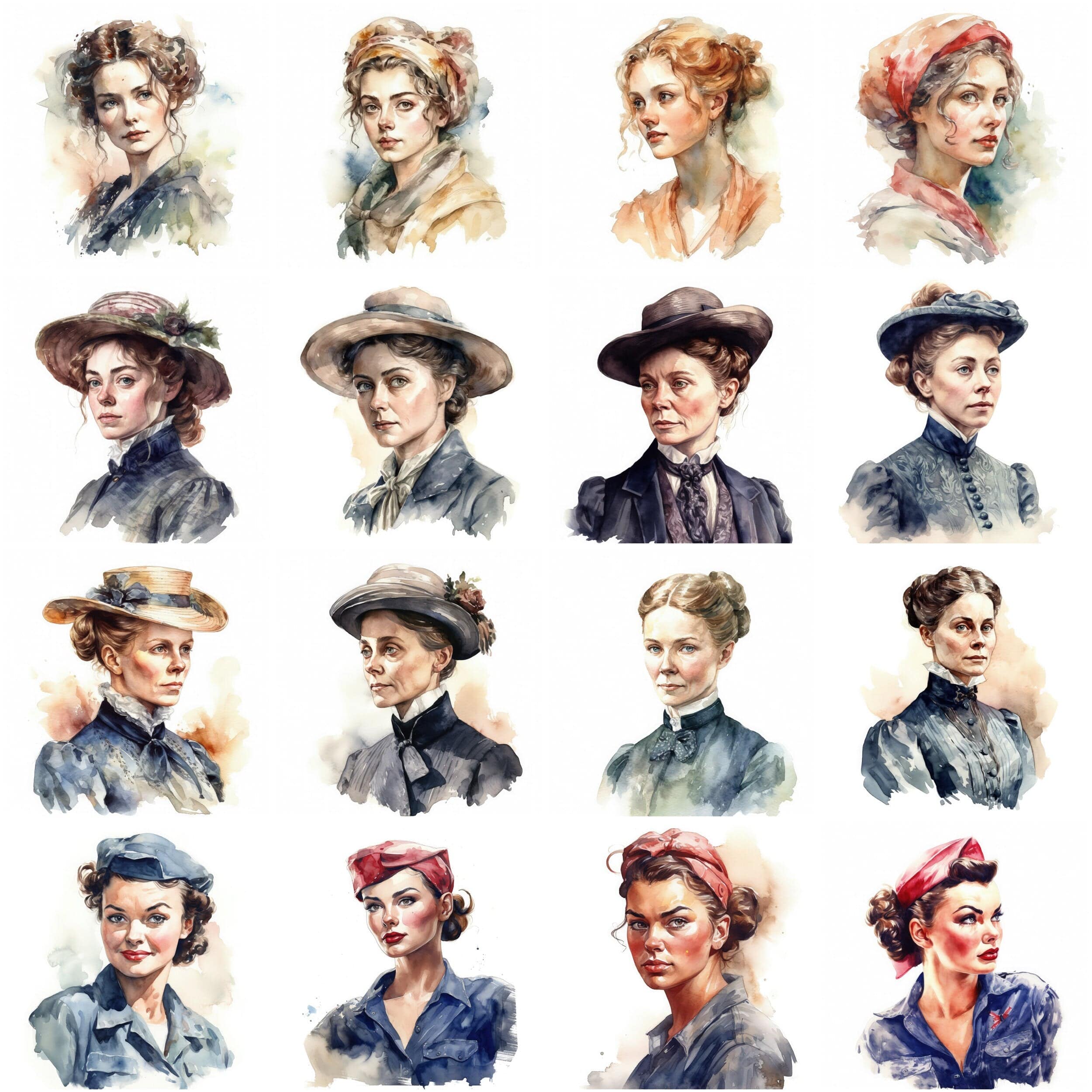 Women Through the Decades: Watercolor Portraits from the 1920s to Today - Celebrating Women From Ancient Times to the Present Day Digital Download Sumobundle