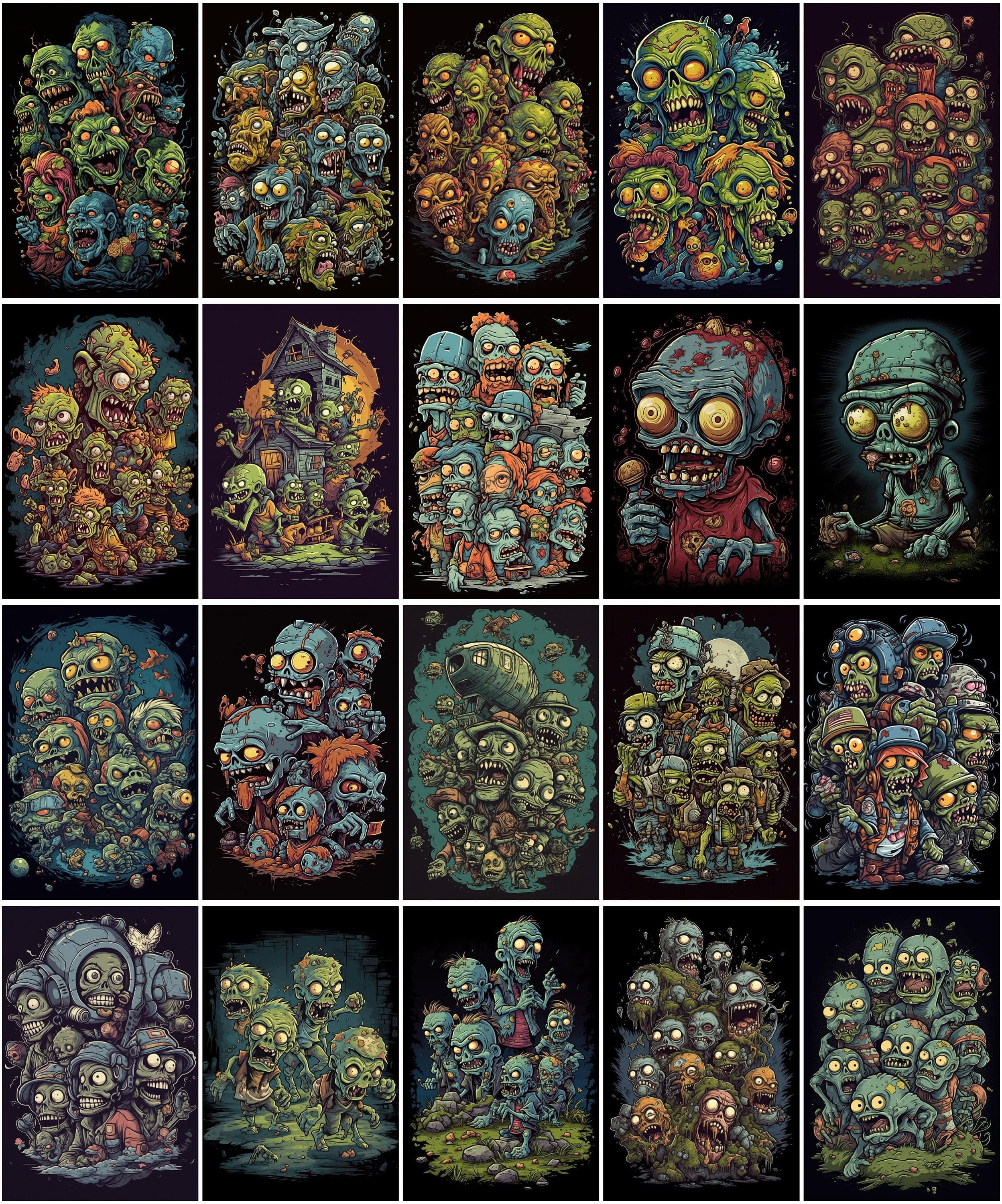 Zombie Skulls Bundle: 110 Unique, Handcrafted Zombie Skull Designs - Digital Download - Commercial Use - Zombie t-shirt design, Skull Tshirt Digital Download Sumobundle