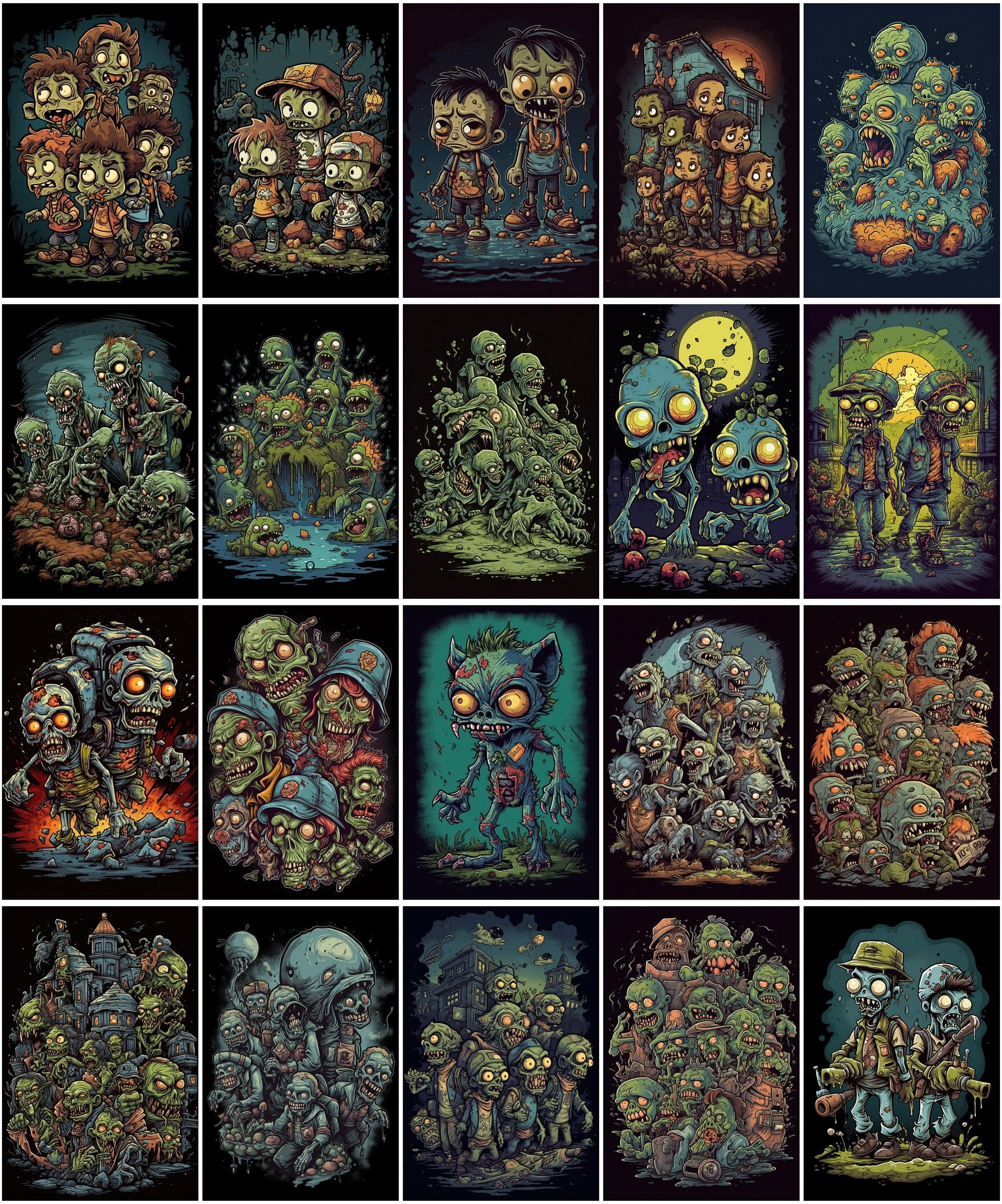 Zombie Skulls Bundle: 110 Unique, Handcrafted Zombie Skull Designs - Digital Download - Commercial Use - Zombie t-shirt design, Skull Tshirt Digital Download Sumobundle