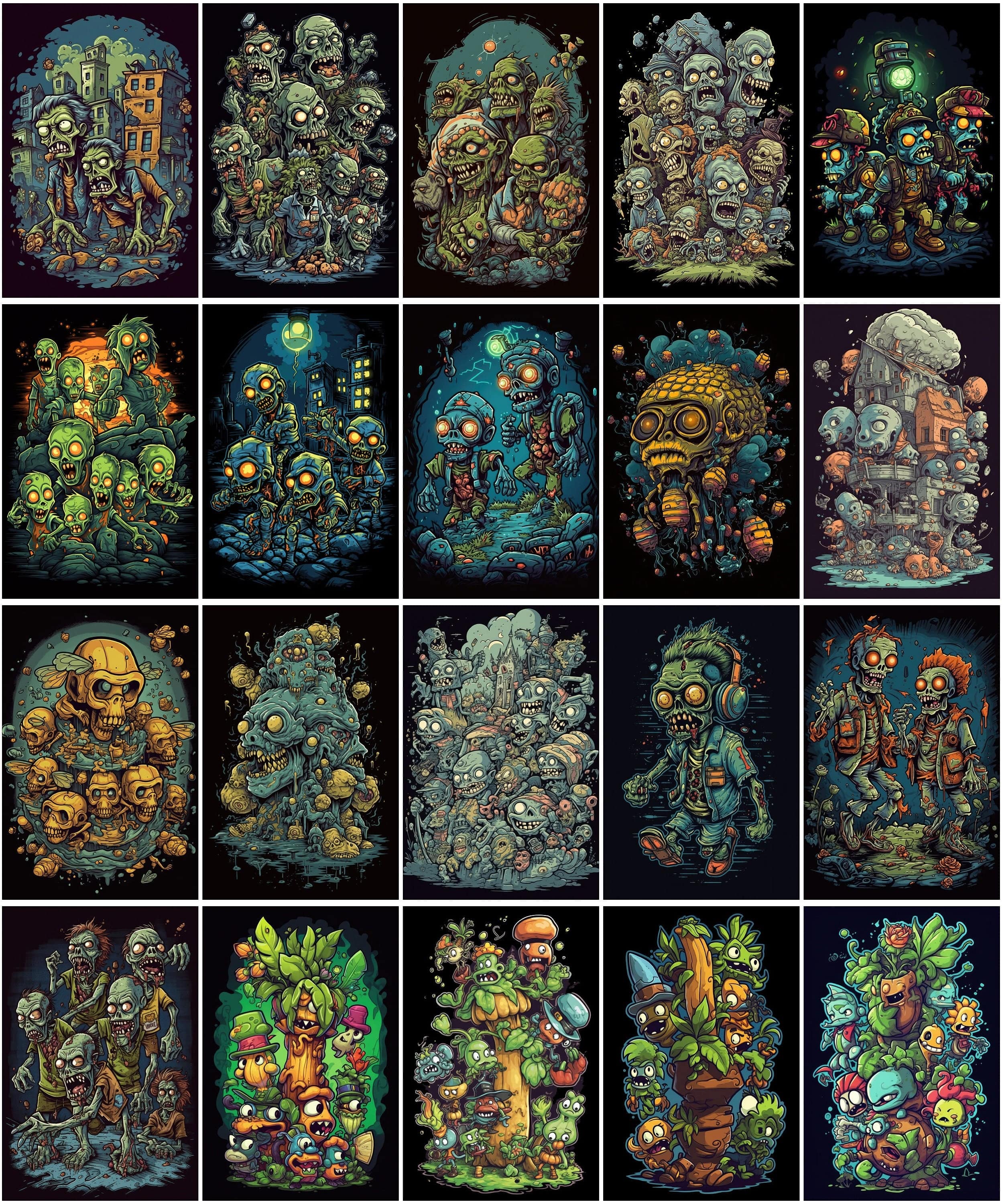 Zombie Skulls Bundle: 110 Unique, Handcrafted Zombie Skull Designs - Digital Download - Commercial Use - Zombie t-shirt design, Skull Tshirt Digital Download Sumobundle