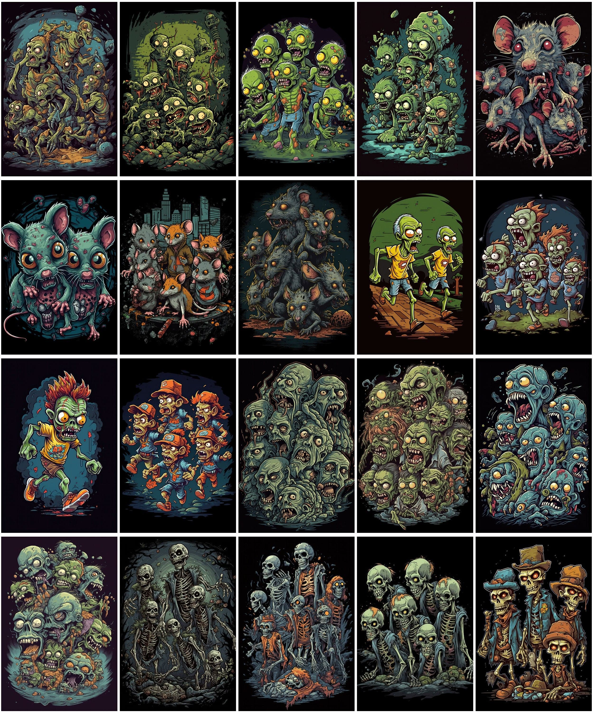 Zombie Skulls Bundle: 110 Unique, Handcrafted Zombie Skull Designs - Digital Download - Commercial Use - Zombie t-shirt design, Skull Tshirt Digital Download Sumobundle