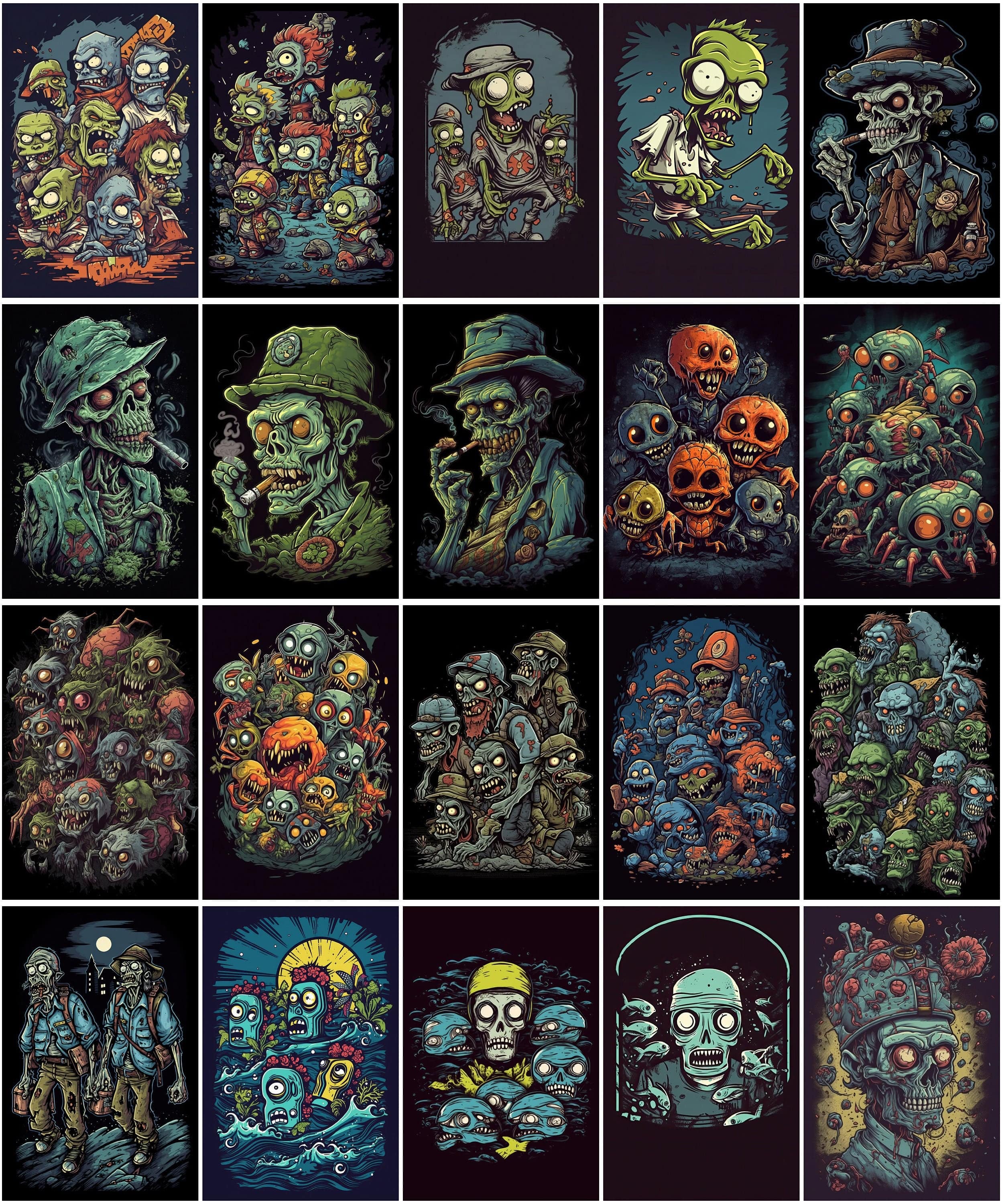 Zombie Skulls Bundle: 110 Unique, Handcrafted Zombie Skull Designs - Digital Download - Commercial Use - Zombie t-shirt design, Skull Tshirt Digital Download Sumobundle