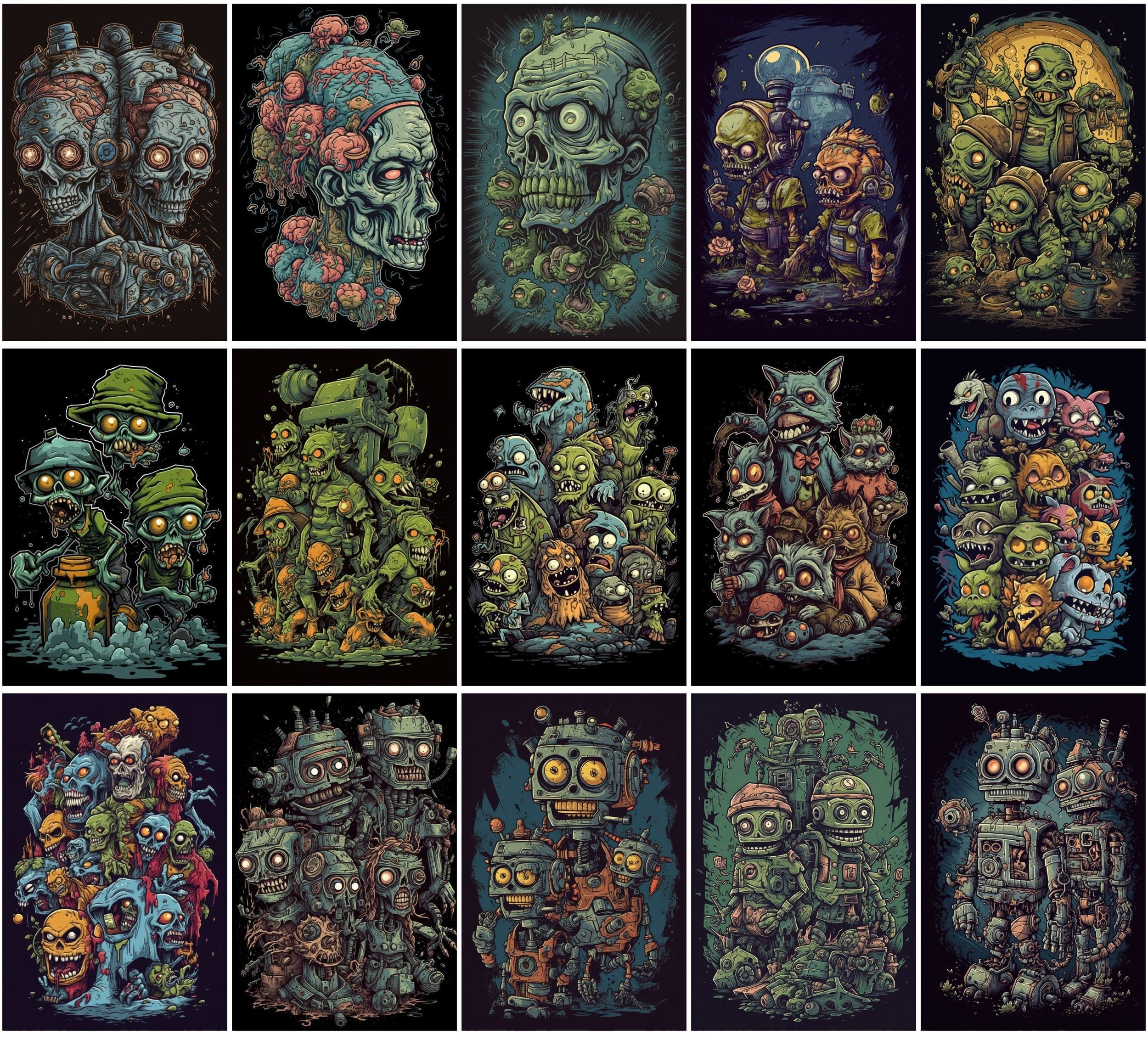 Zombie Skulls Bundle: 110 Unique, Handcrafted Zombie Skull Designs - Digital Download - Commercial Use - Zombie t-shirt design, Skull Tshirt Digital Download Sumobundle
