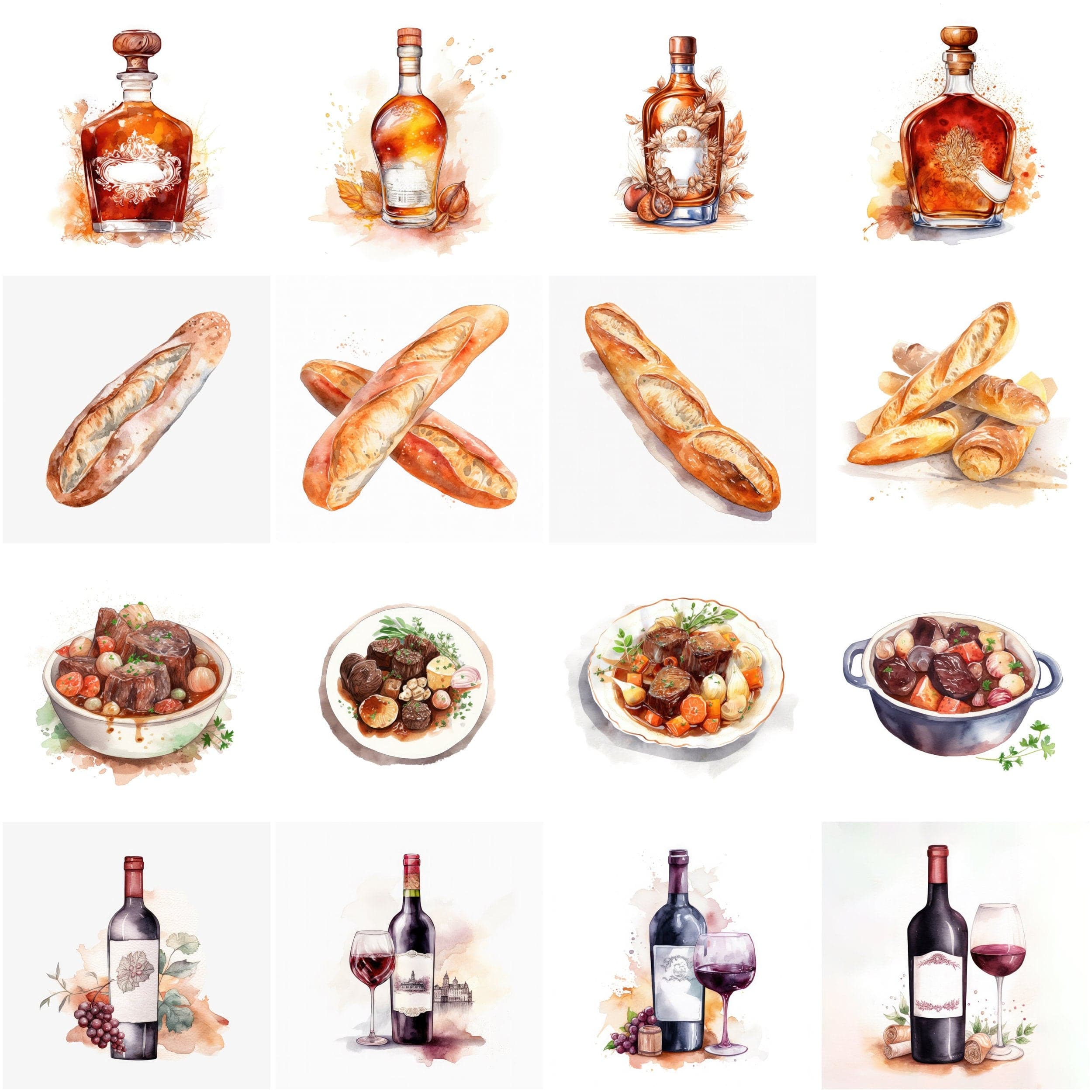 100 Transparent Exquisite French Cuisine Watercolor Images Bundle - Digital Download for Instant Art, Scrapbooking, and DIY Projects Digital Download Sumobundle
