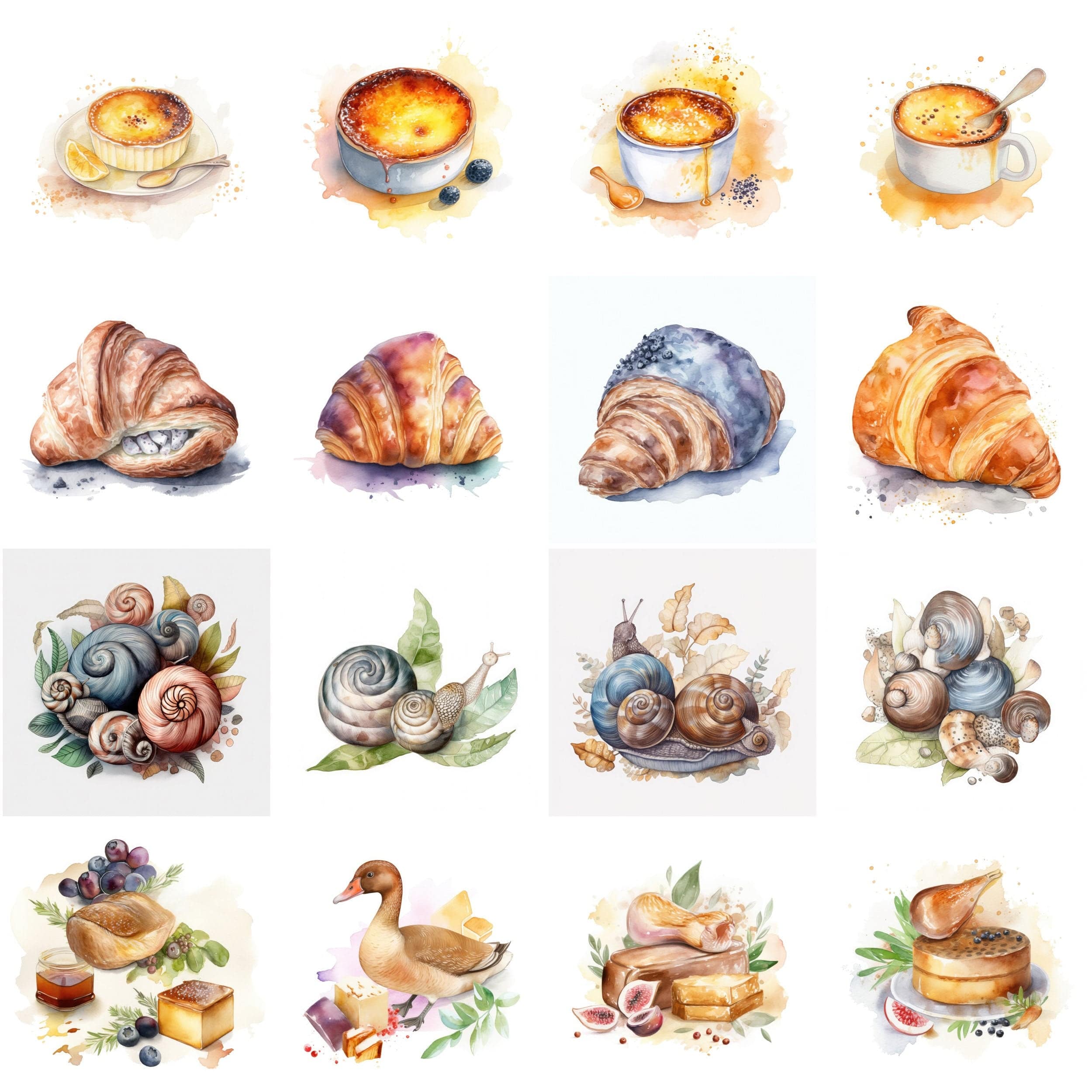 100 Transparent Exquisite French Cuisine Watercolor Images Bundle - Digital Download for Instant Art, Scrapbooking, and DIY Projects Digital Download Sumobundle