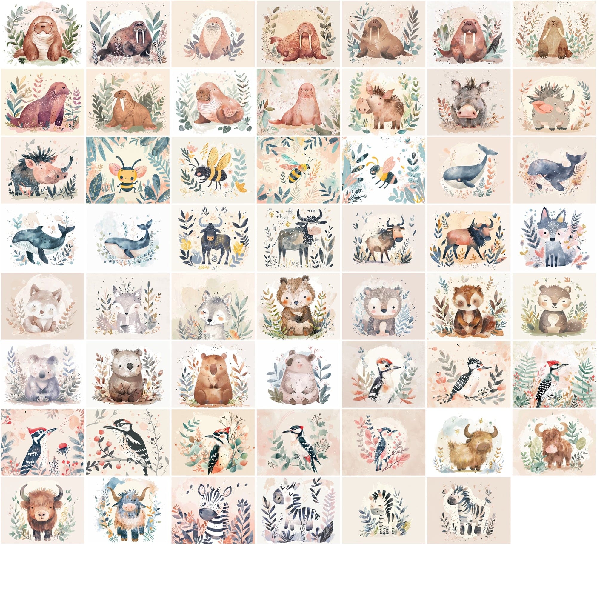 1000 Scandinavian Style Animal Prints - Pastel Colors, Watercolor, Commercial License Digital Download Sumobundle