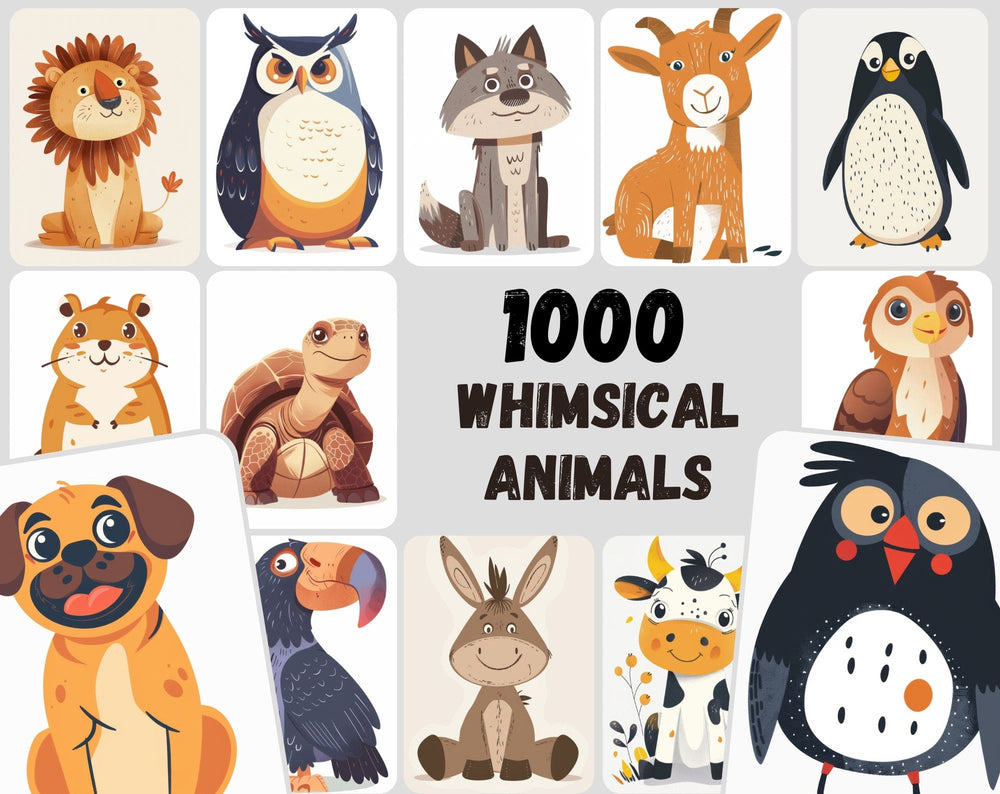 1000 Whimsical Animal Illustrations Bundle | Commercial License