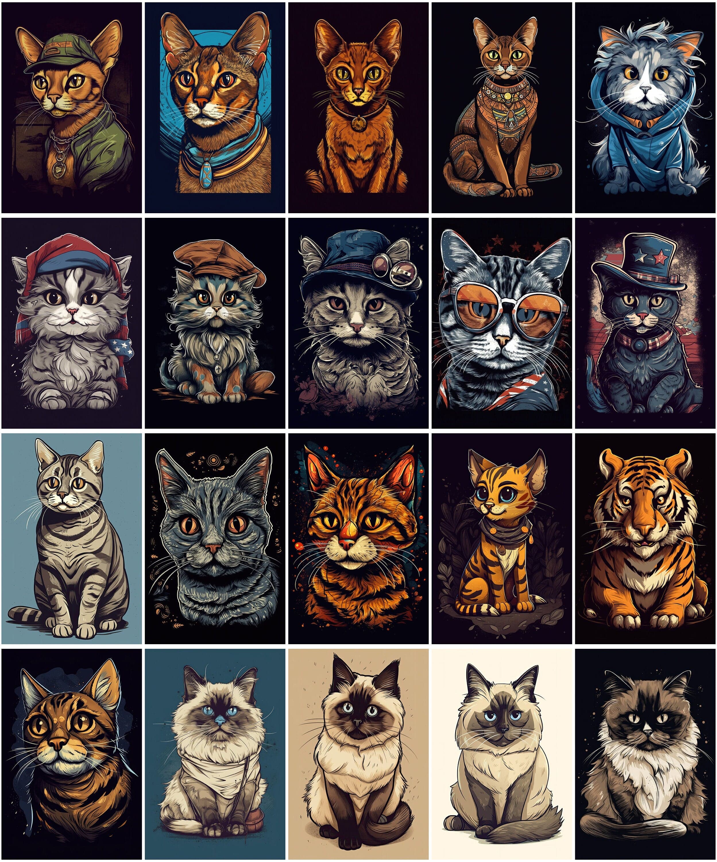 110 Cartoon Cat Breed T-Shirt Designs Bundle Digital Download Sumobundle