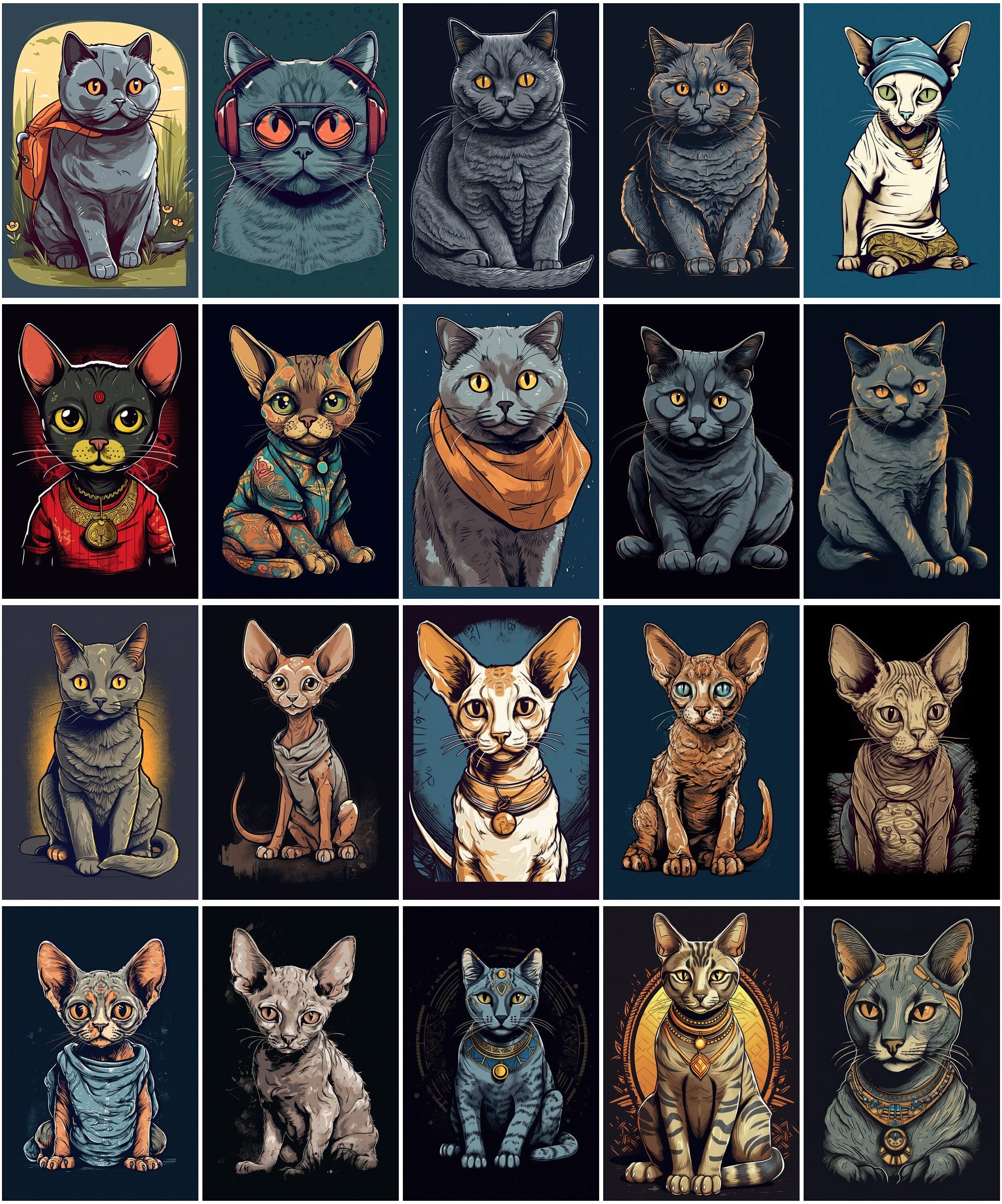 110 Cartoon Cat Breed T-Shirt Designs Bundle Digital Download Sumobundle