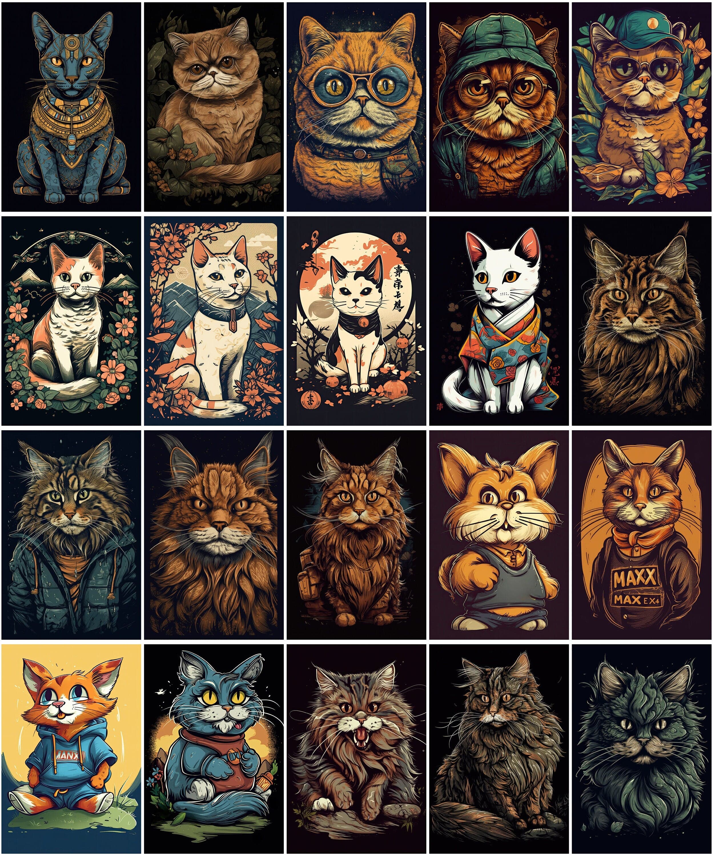 110 Cartoon Cat Breed T-Shirt Designs Bundle Digital Download Sumobundle