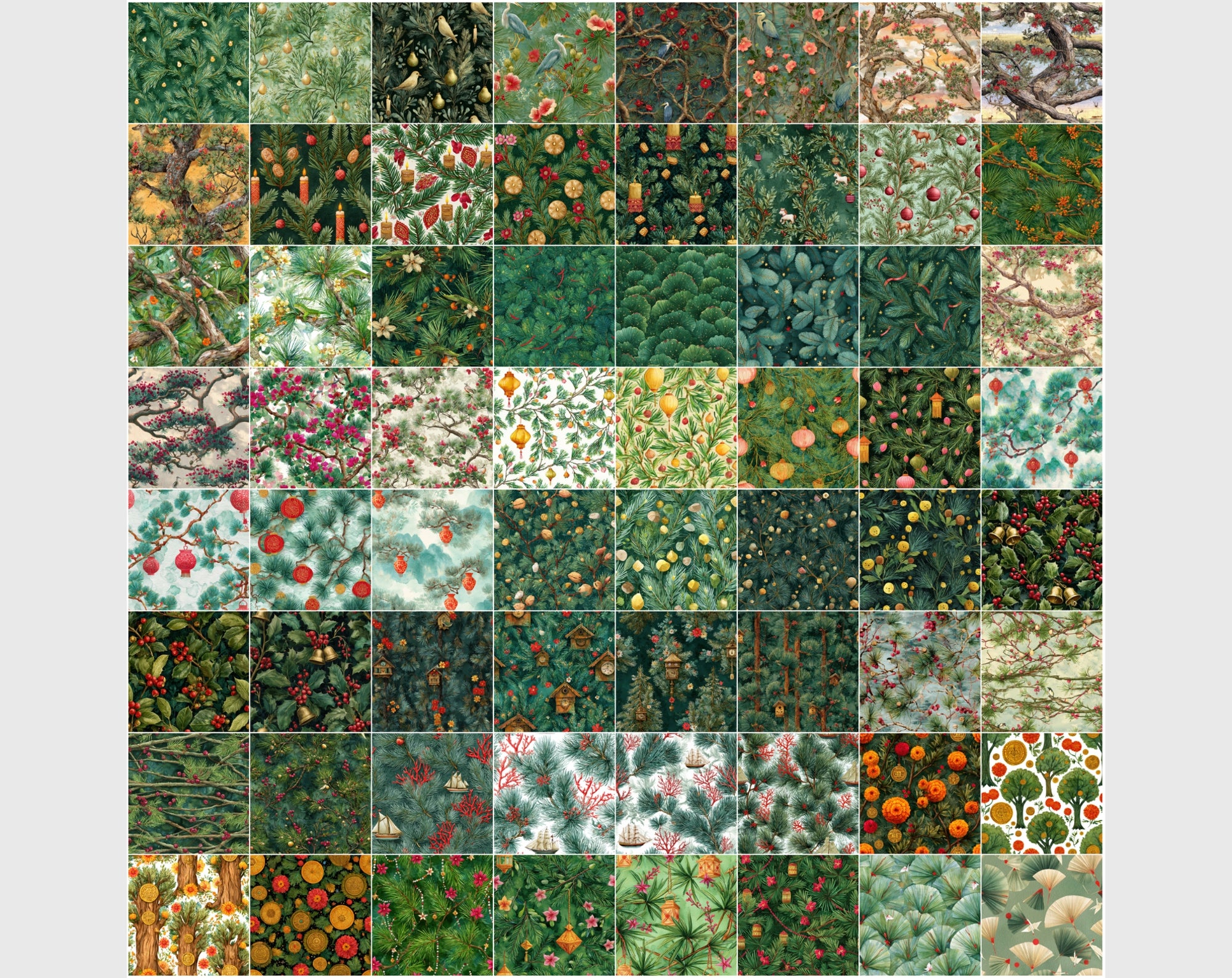 600 Watercolor Greenery Seamless Patterns – Fir, Pine & Holiday Botanical Backgrounds