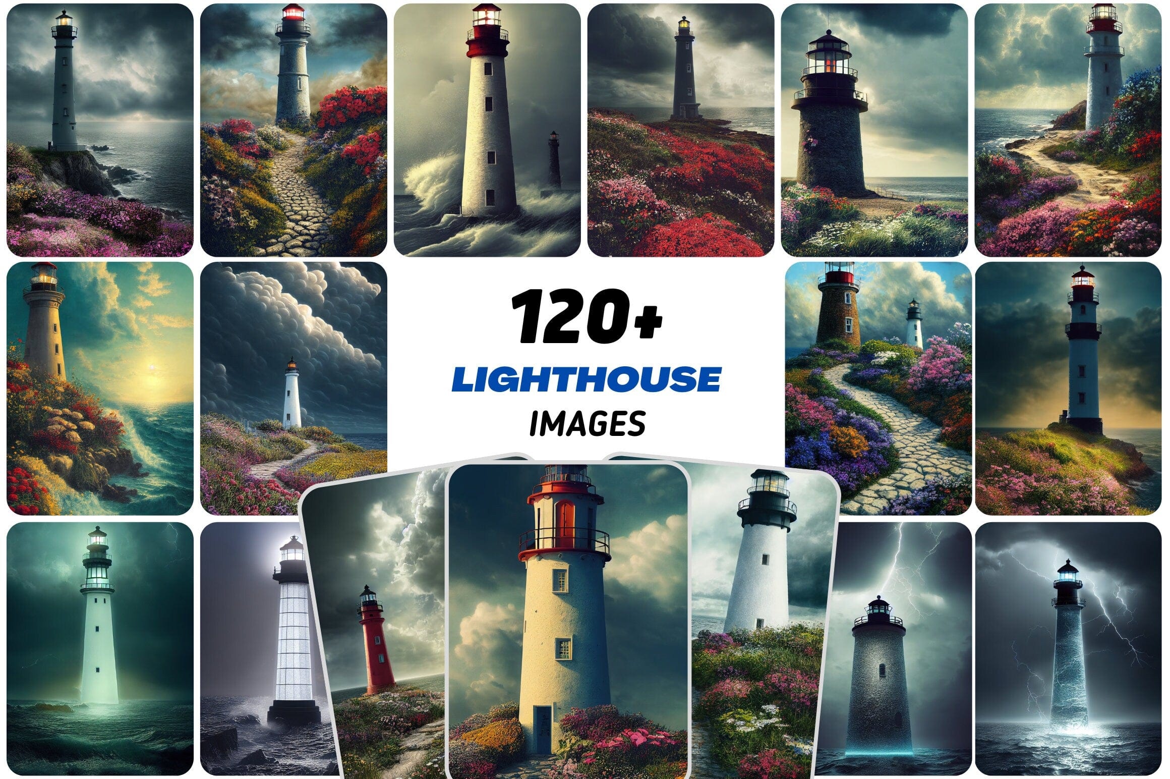 120+ High-Resolution, Printable Lighthouse Images - Perfect for Home Decor, Scrapbooking, and Crafts - Coastal and Nautical Lighthouses Digital Download Sumobundle