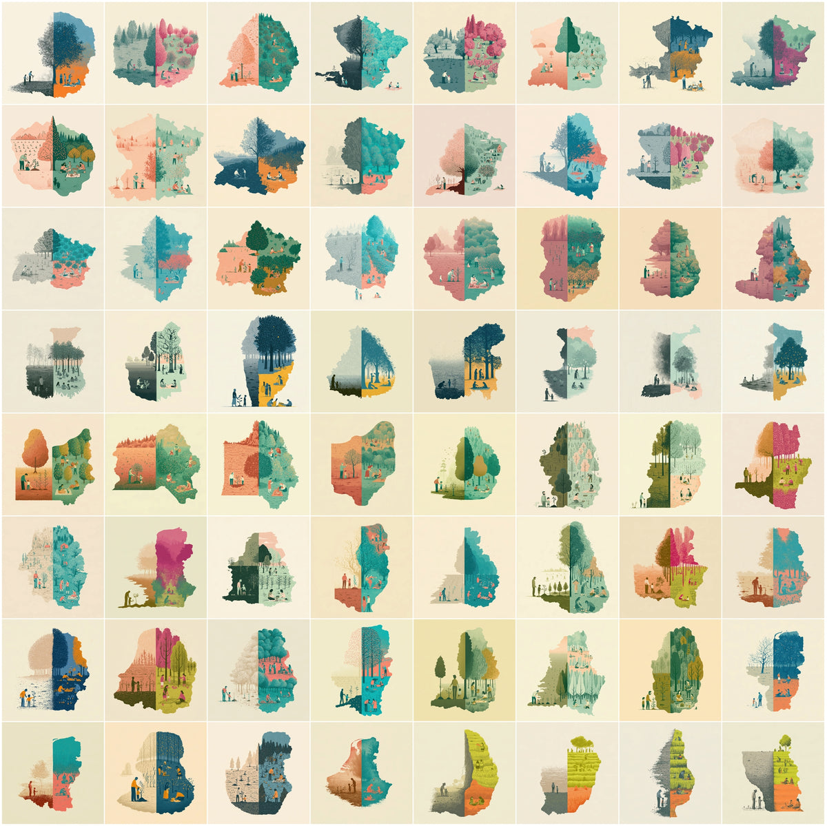 1270 Country Map Silhouette Posters - World Map Wall Art Bundle, Heritage & Harvest Split Designs