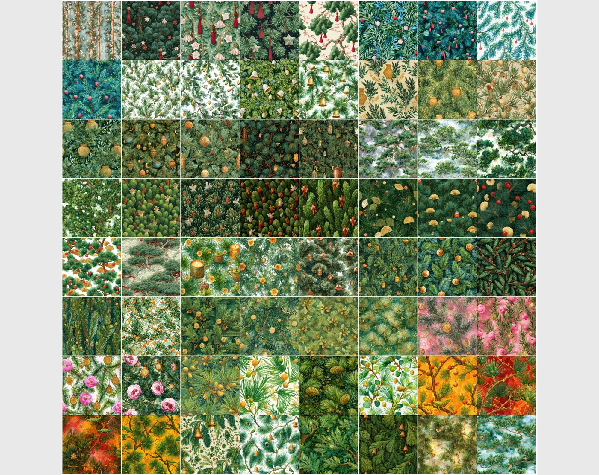 600 Watercolor Greenery Seamless Patterns – Fir, Pine & Holiday Botanical Backgrounds