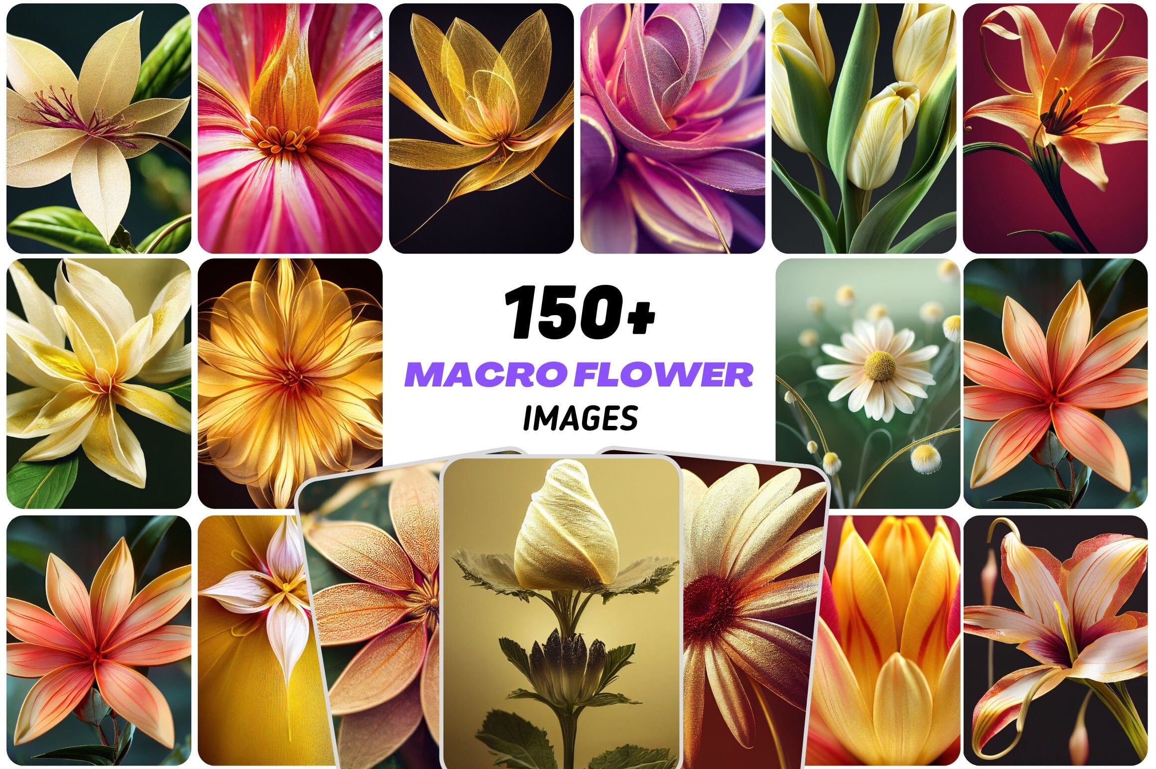 157 High-Quality Macro Flower Images Bundle - Perfect for Photography, Graphic Design, and Home Decor - Collection of Close-up Floral Images Digital Download Sumobundle