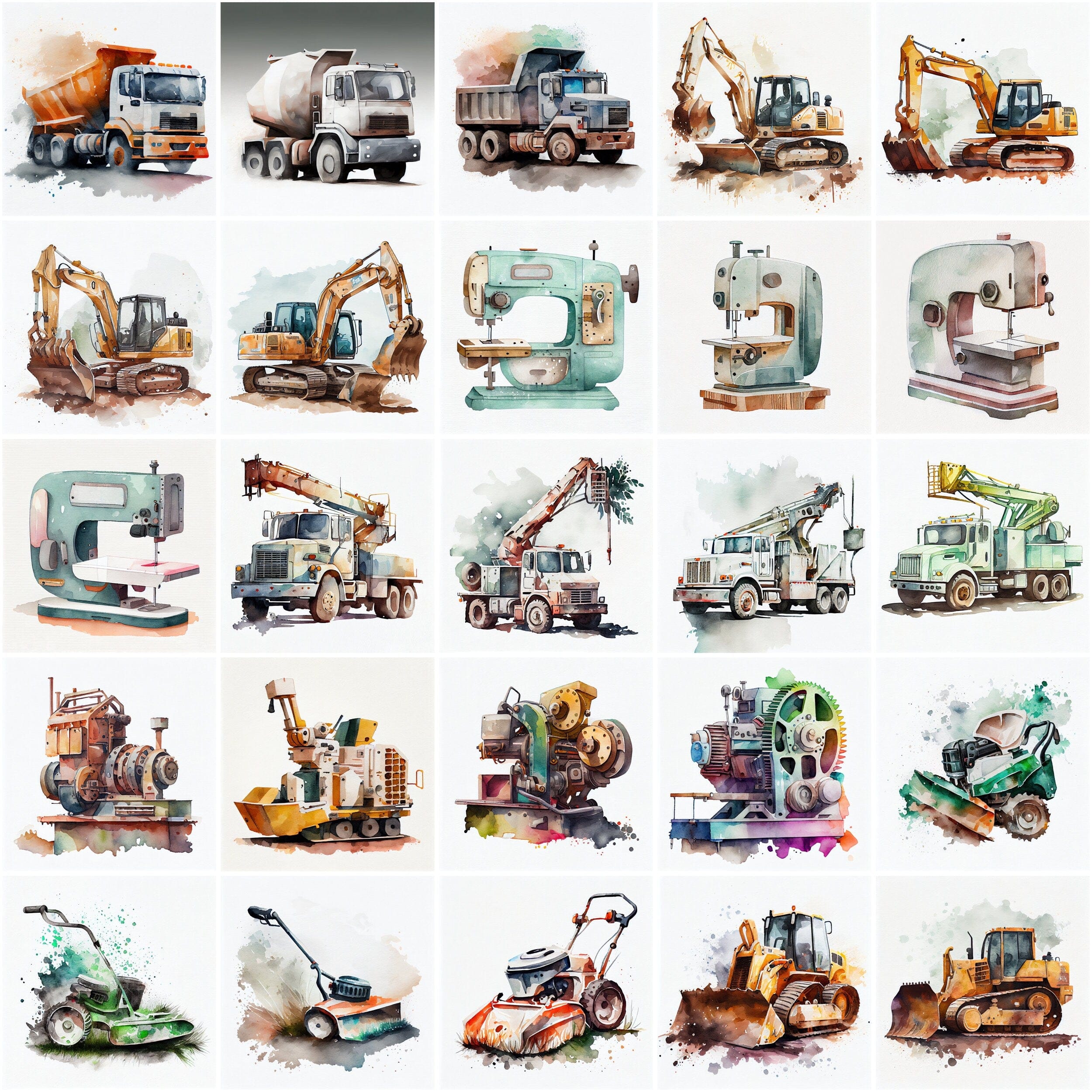 170 High-Quality Watercolor Images of Construction Tools, Equipment, and Materials for DIY Enthusiasts, and Construction Industry Experts Digital Download Sumobundle