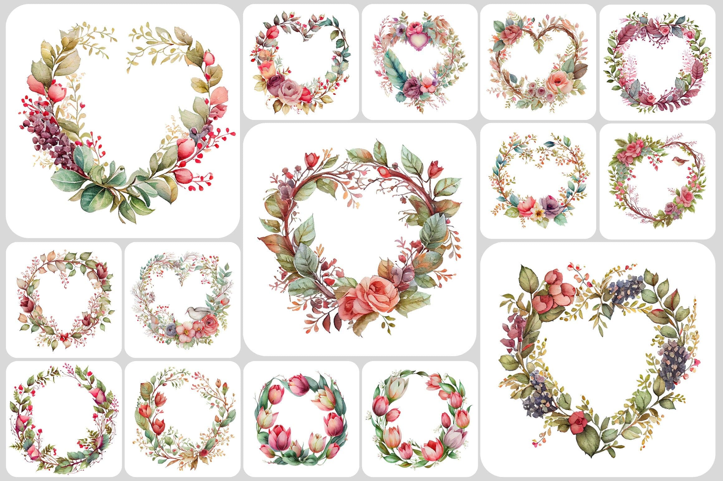 180+ Stunning Floral Wreath Transparent Images - | Wedding | Valentines | Bouquet | Floral | Clipart | Plants | Digital PNG download Digital Download Sumobundle