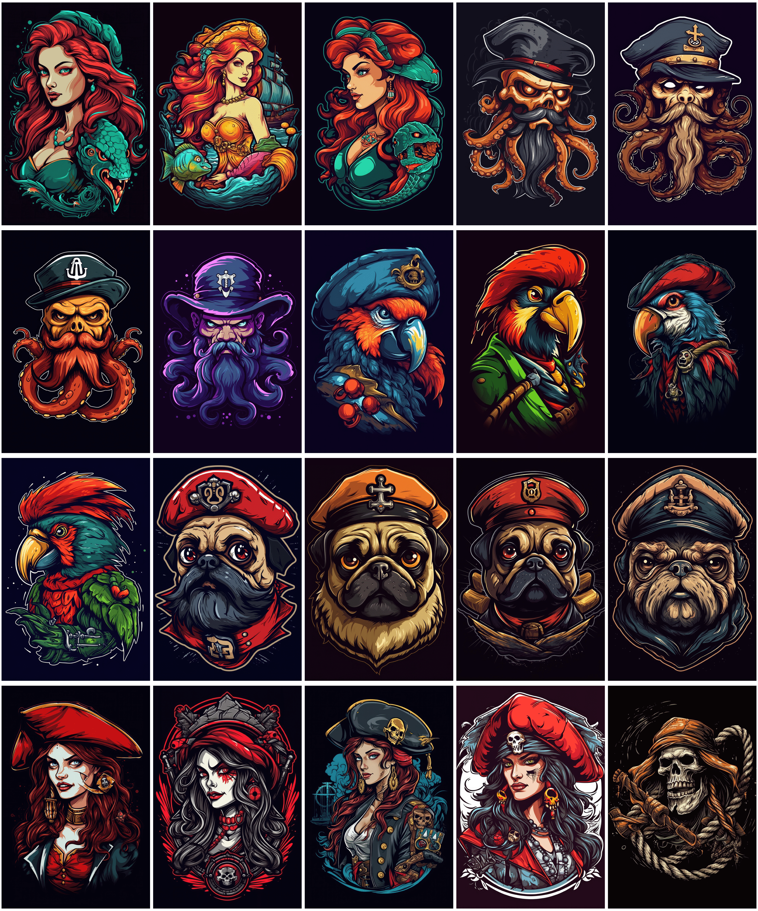 190 Commercial-Use Graphics Featuring Pirates, Skulls in High Resolution Digital Download Sumobundle
