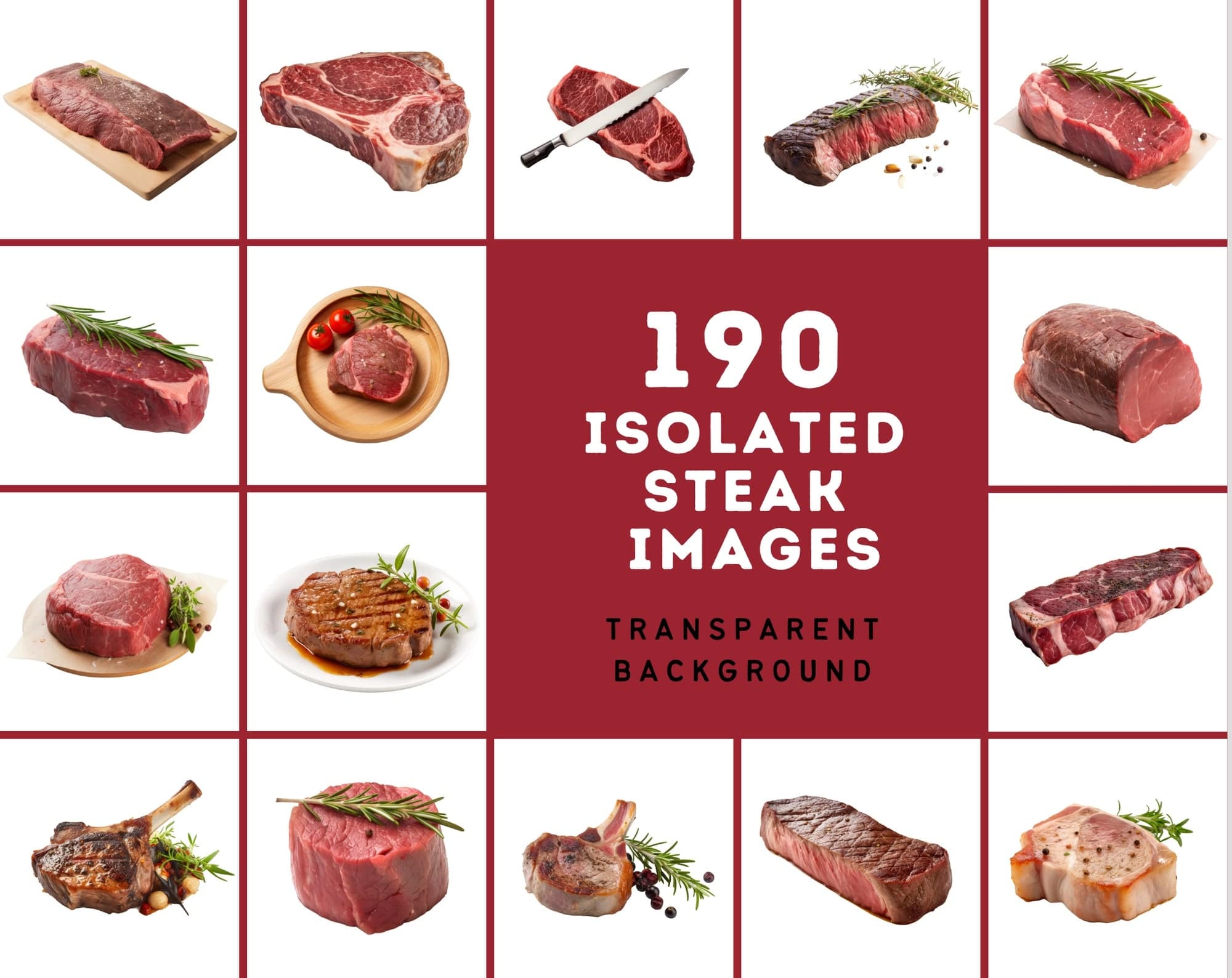 190 Steak and Meat Cut Images with Transparent Background Digital Download Sumobundle